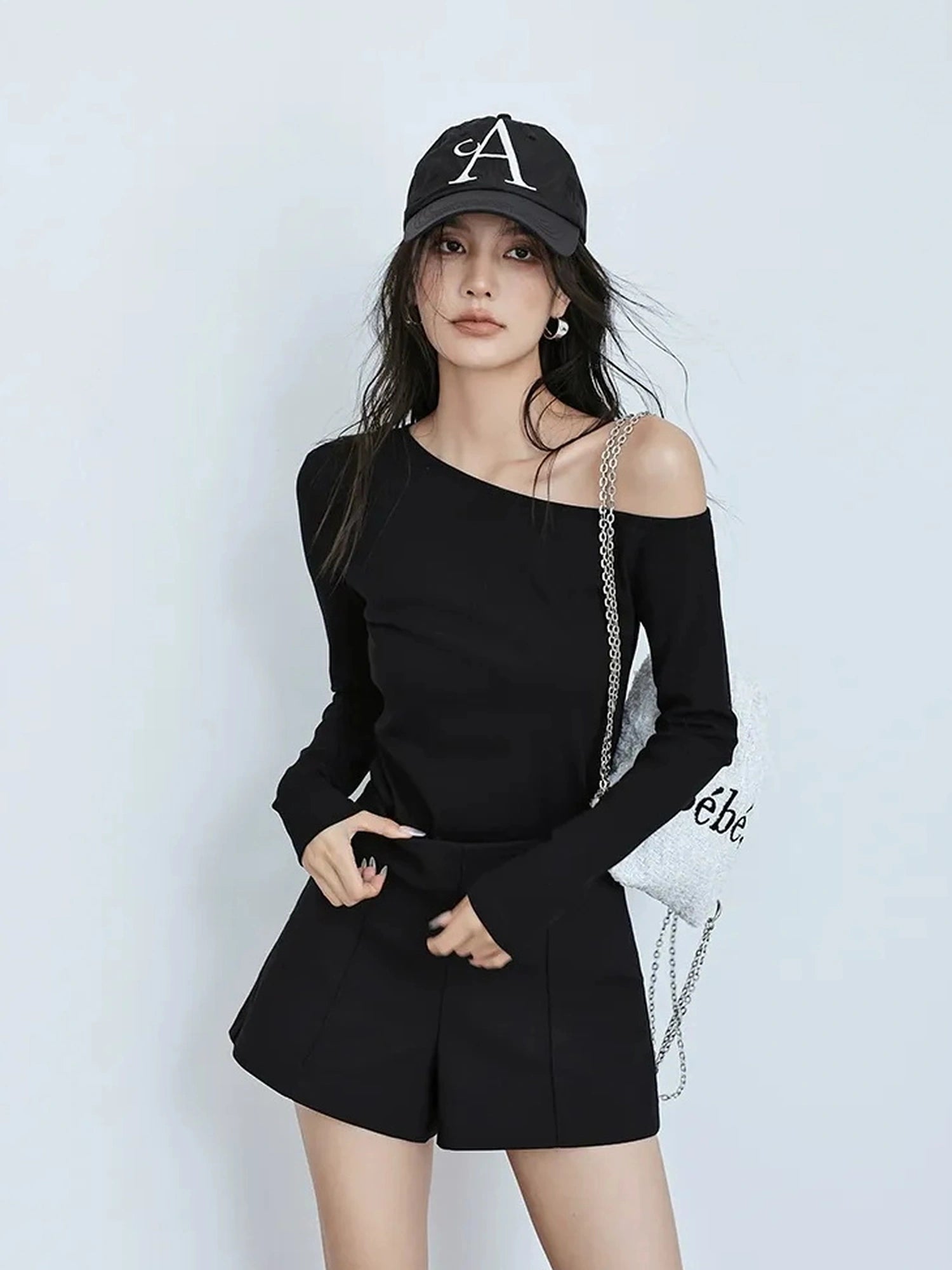 FU FRESH UP Asymmetric Off Shoulder Knit Top