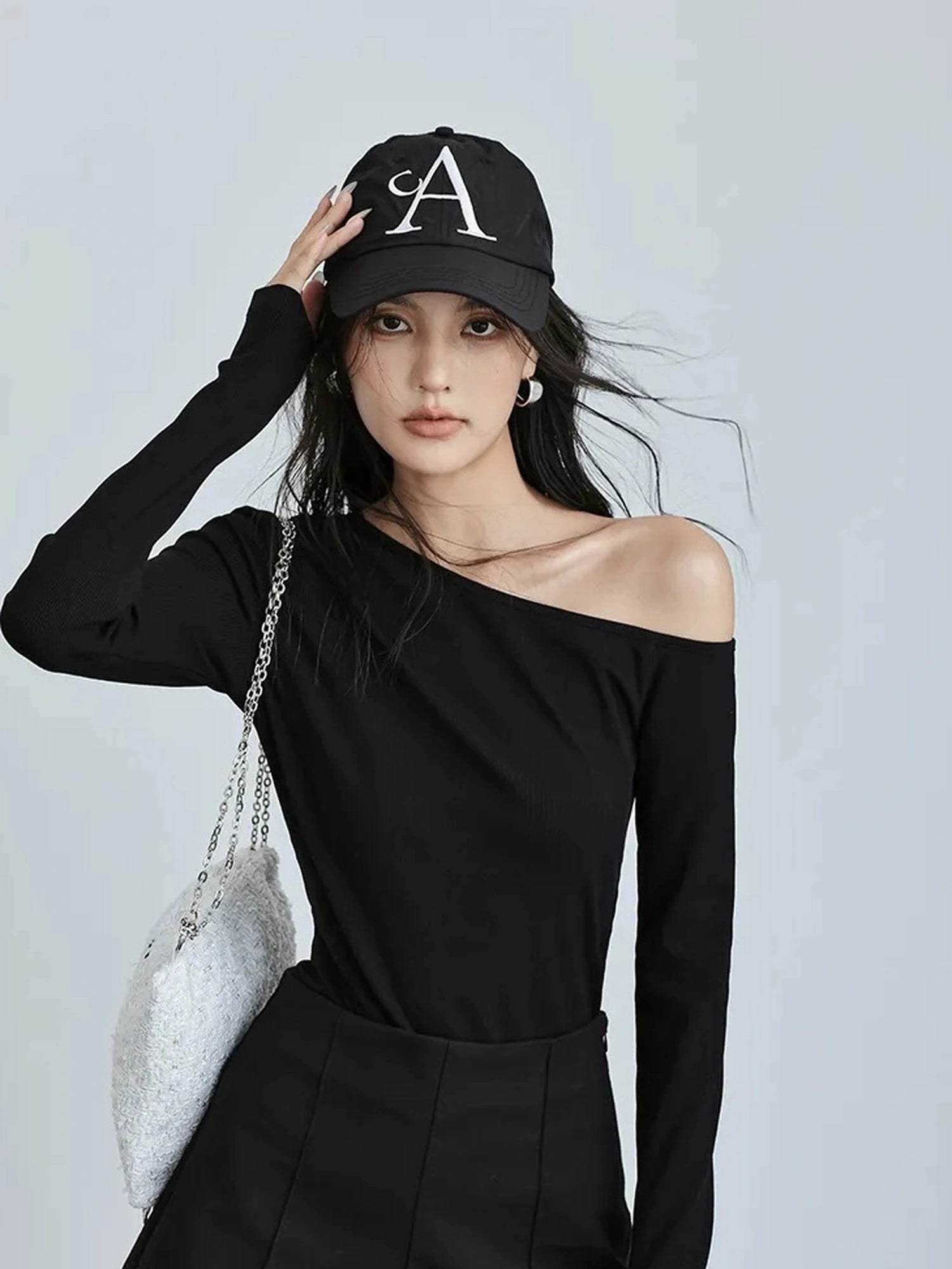 FU FRESH UP Asymmetric Off Shoulder Knit Top