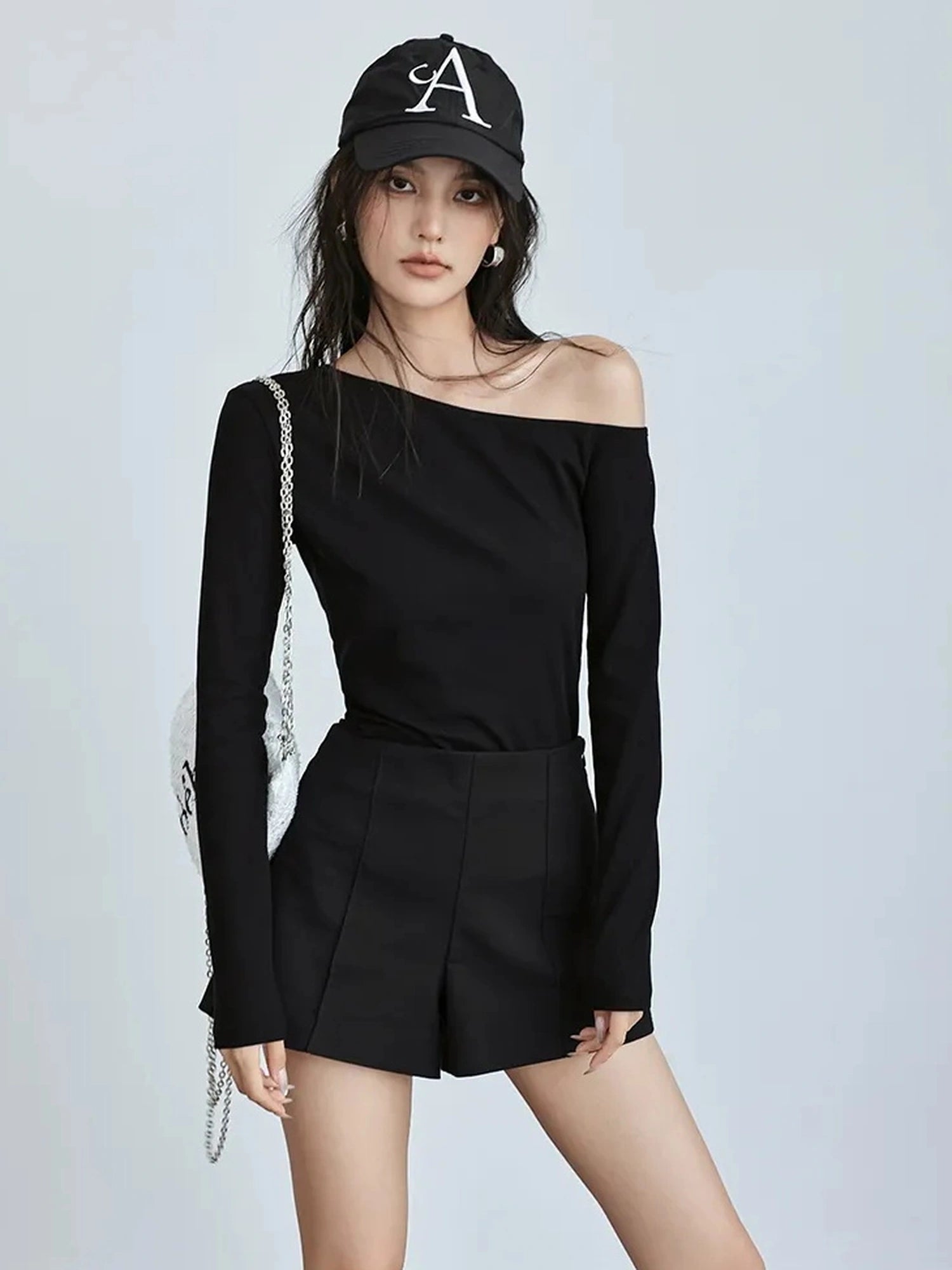 FU FRESH UP Asymmetric Off Shoulder Knit Top