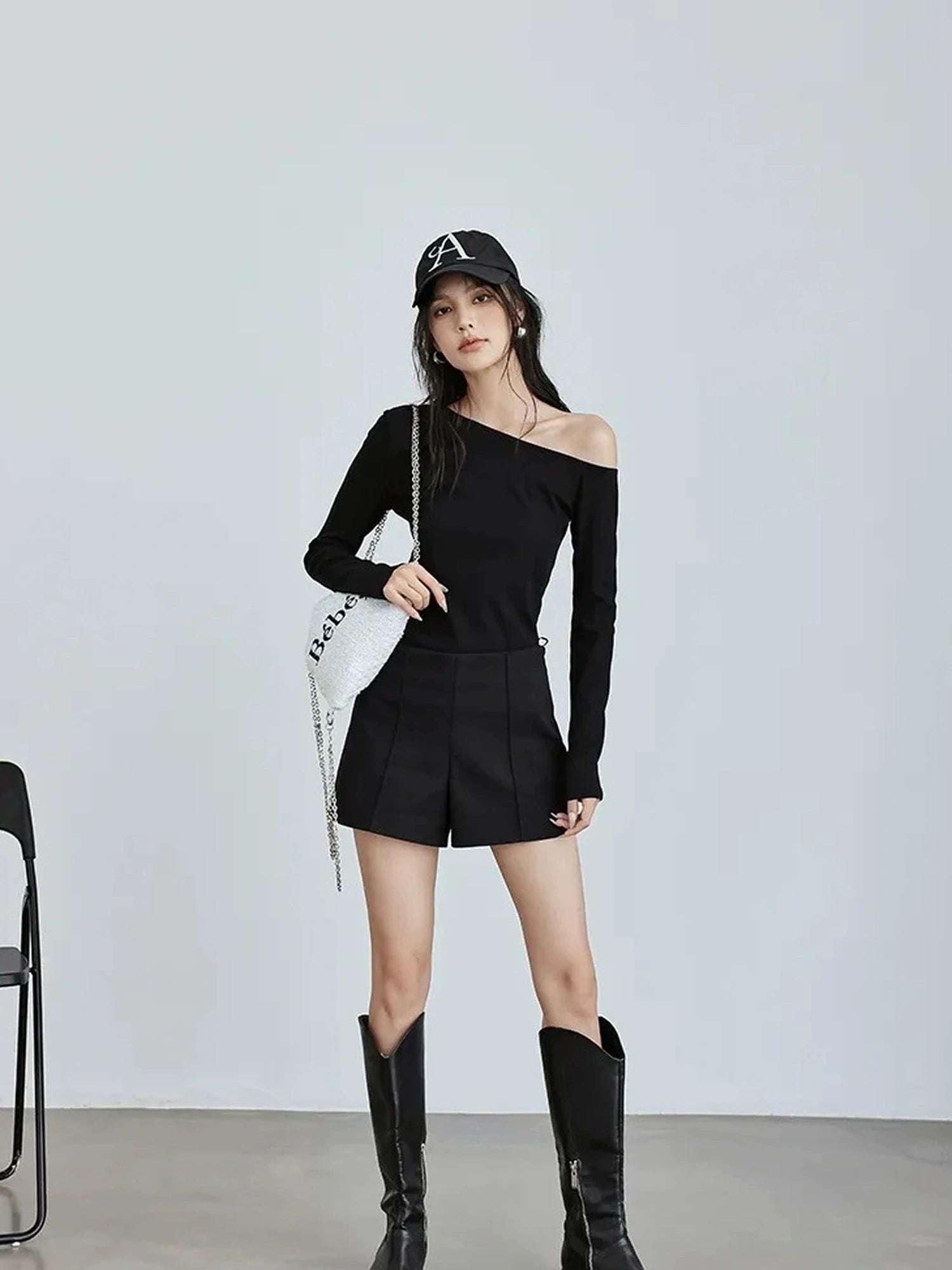 FU FRESH UP Asymmetric Off Shoulder Knit Top