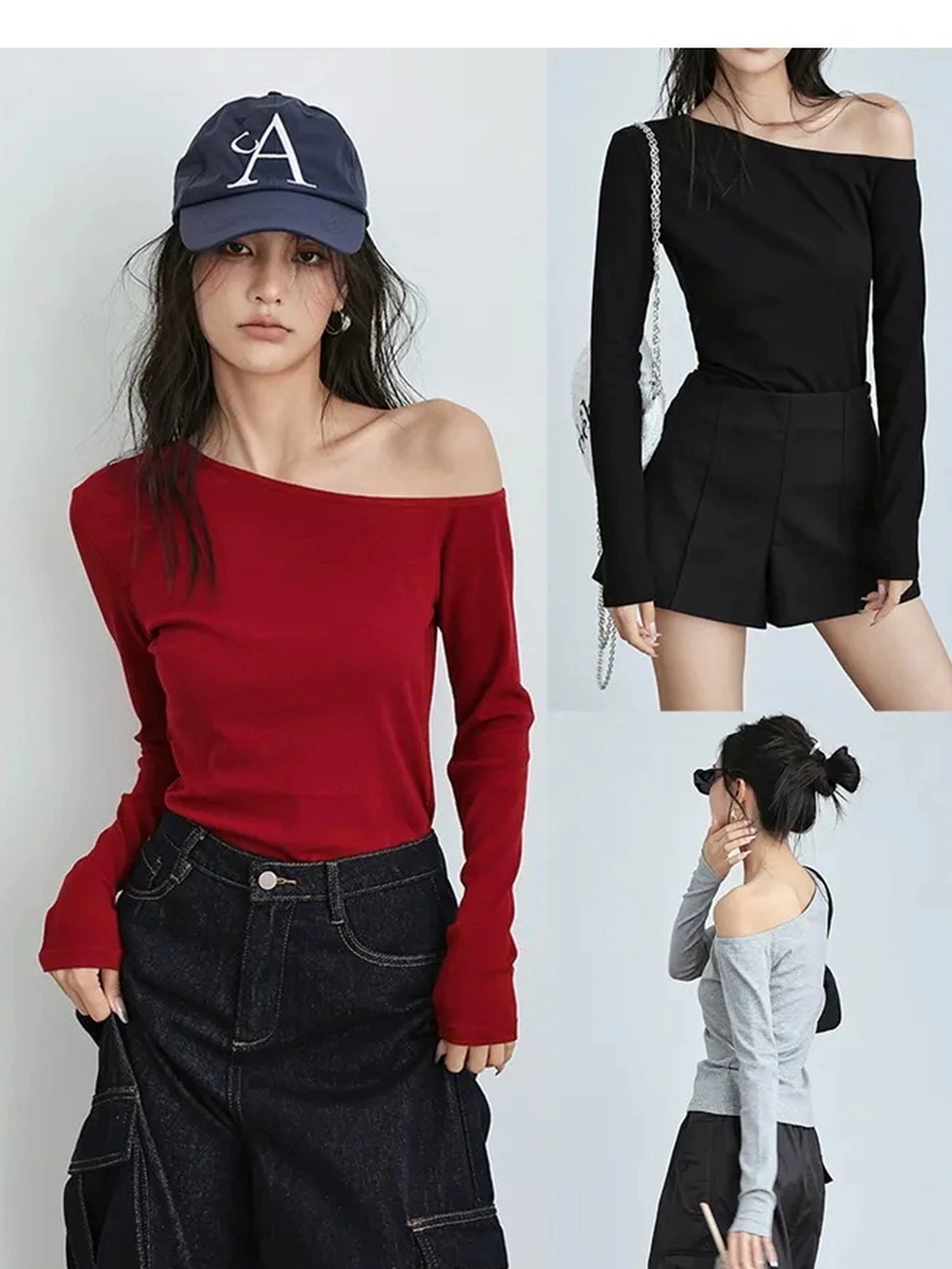 FU FRESH UP Asymmetric Off Shoulder Knit Top