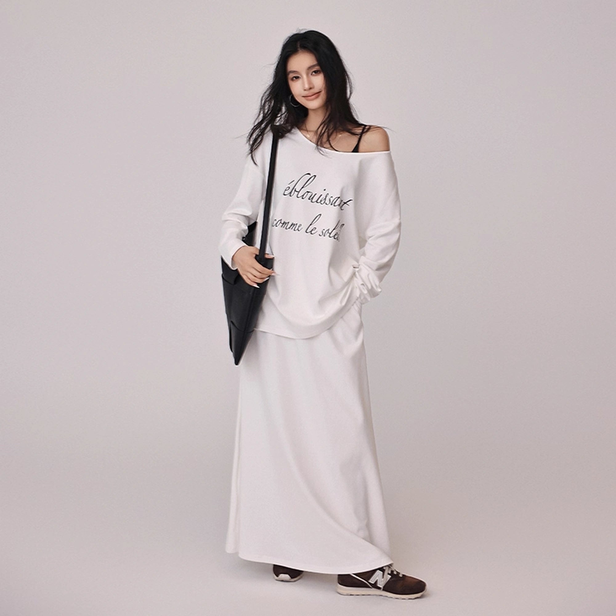 FU_FRESH_UP_Asymmetric_Shoulder_Letter_Print_T-shirt_Dress_Set_MISSTT