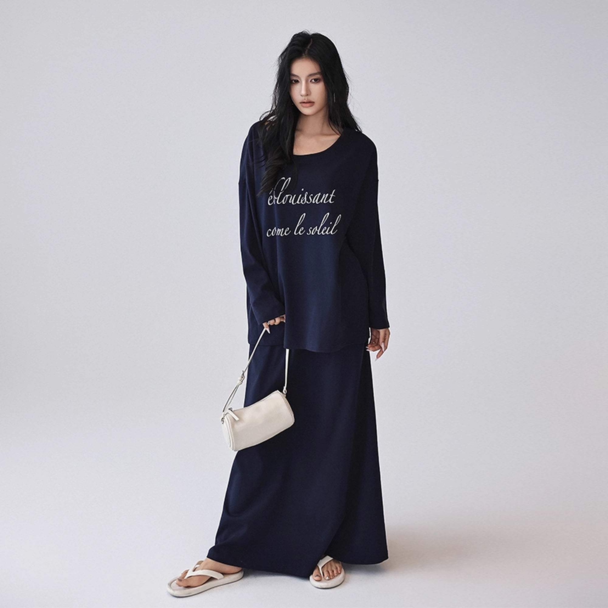 FU_FRESH_UP_Asymmetric_Shoulder_Letter_Print_T-shirt_Dress_Set_MISSTT