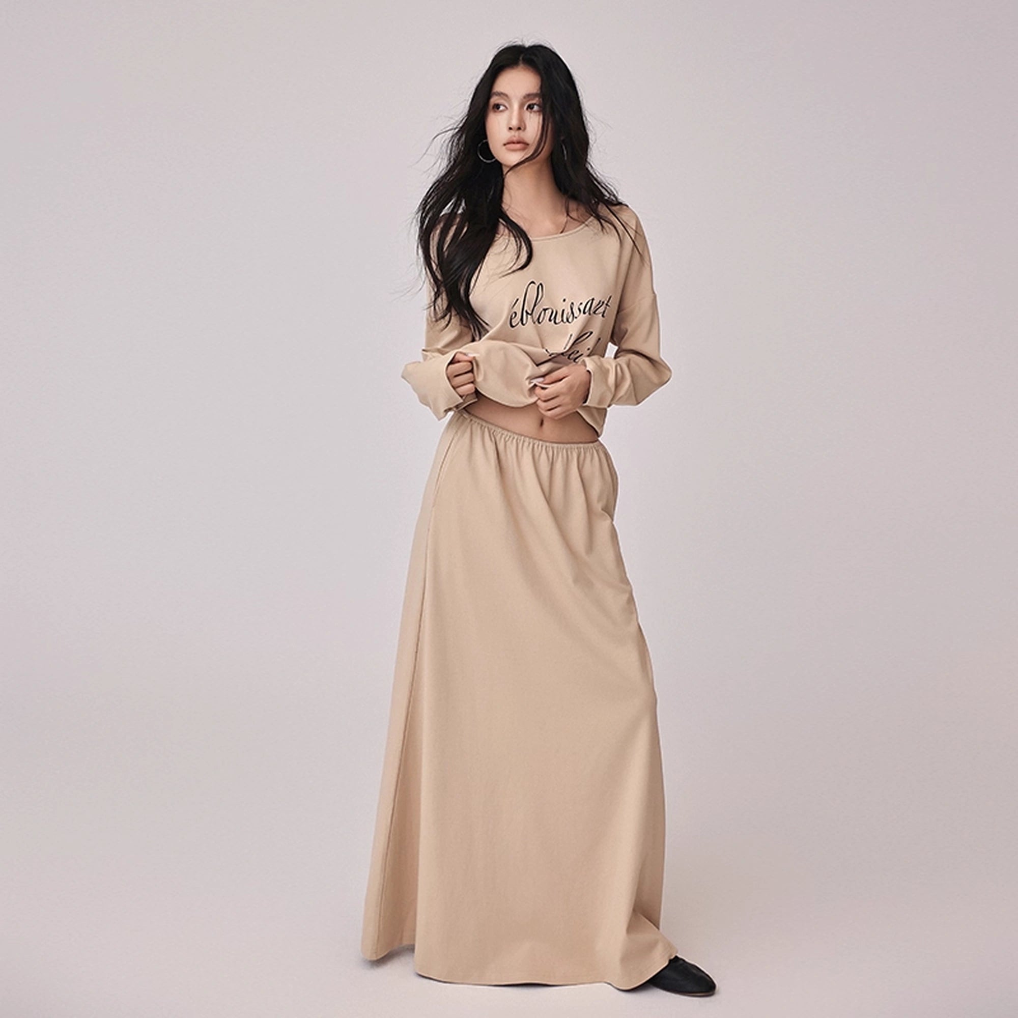 FU_FRESH_UP_Asymmetric_Shoulder_Letter_Print_T-shirt_Dress_Set_MISSTT