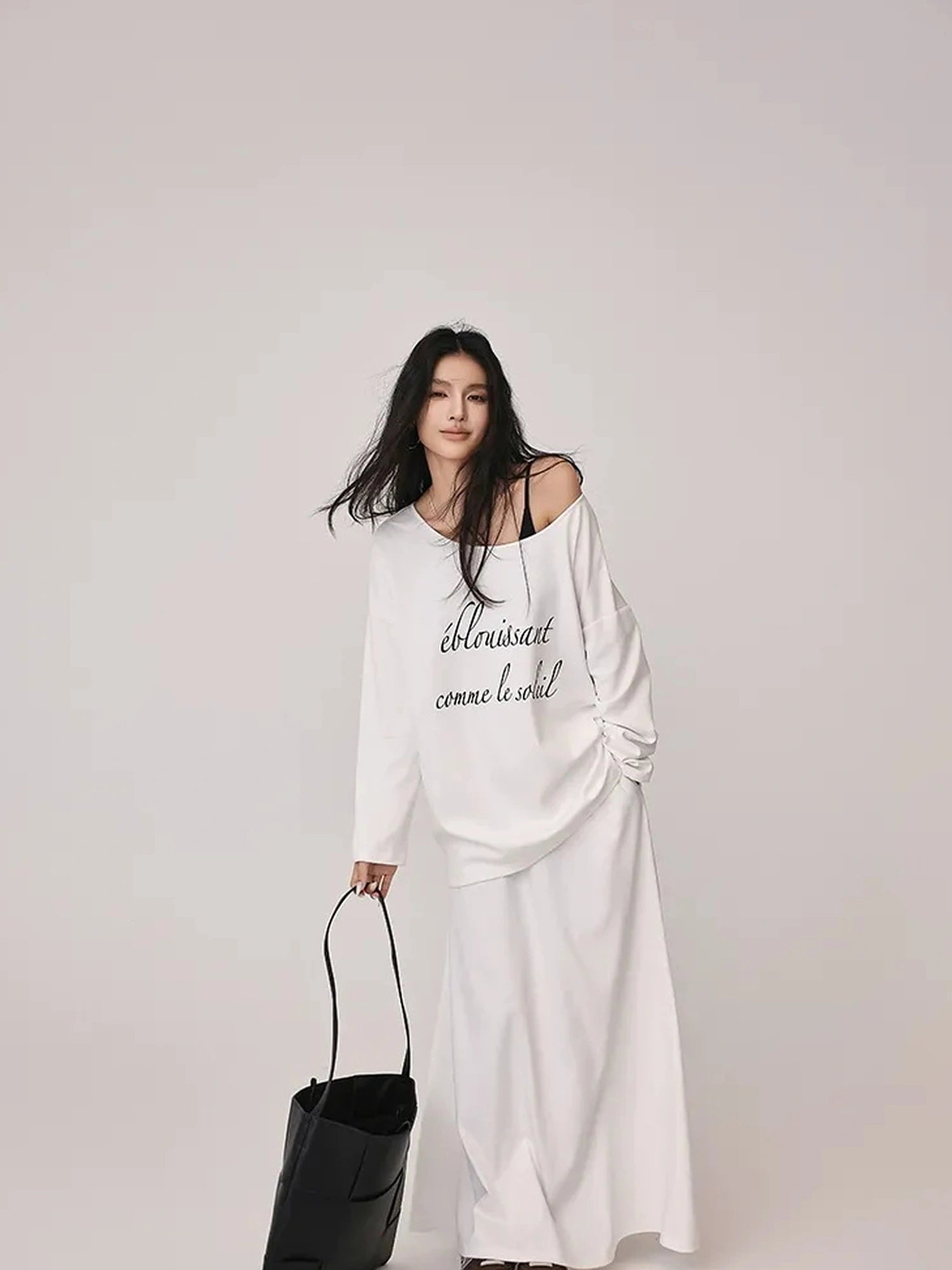 FU FRESH UP Asymmetric Shoulder Letter Print T-shirt Dress Set