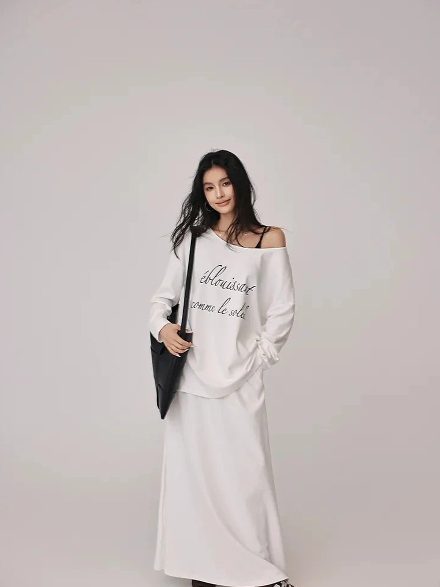 FU FRESH UP Asymmetric Shoulder Letter Print T-shirt Dress Set