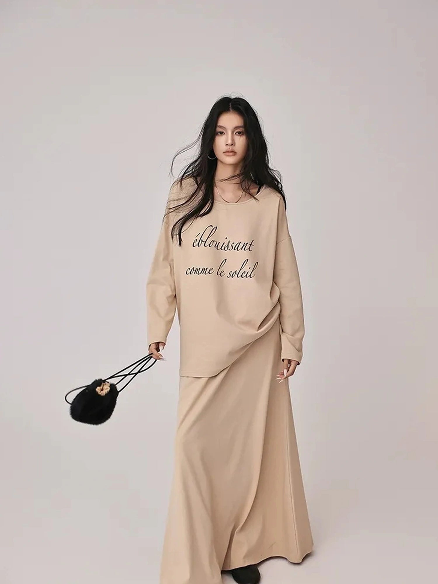 FU FRESH UP Asymmetric Shoulder Letter Print T-shirt Dress Set