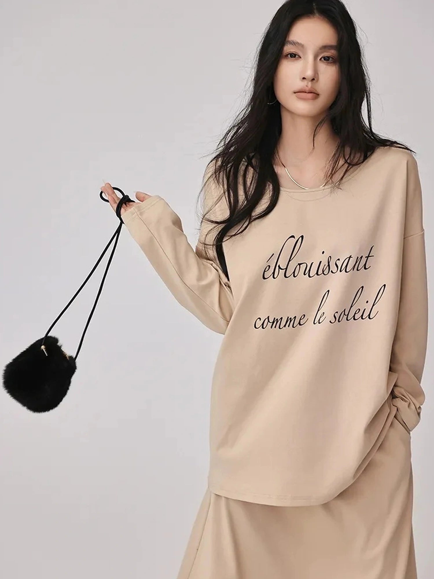 FU FRESH UP Asymmetric Shoulder Letter Print T-shirt Dress Set