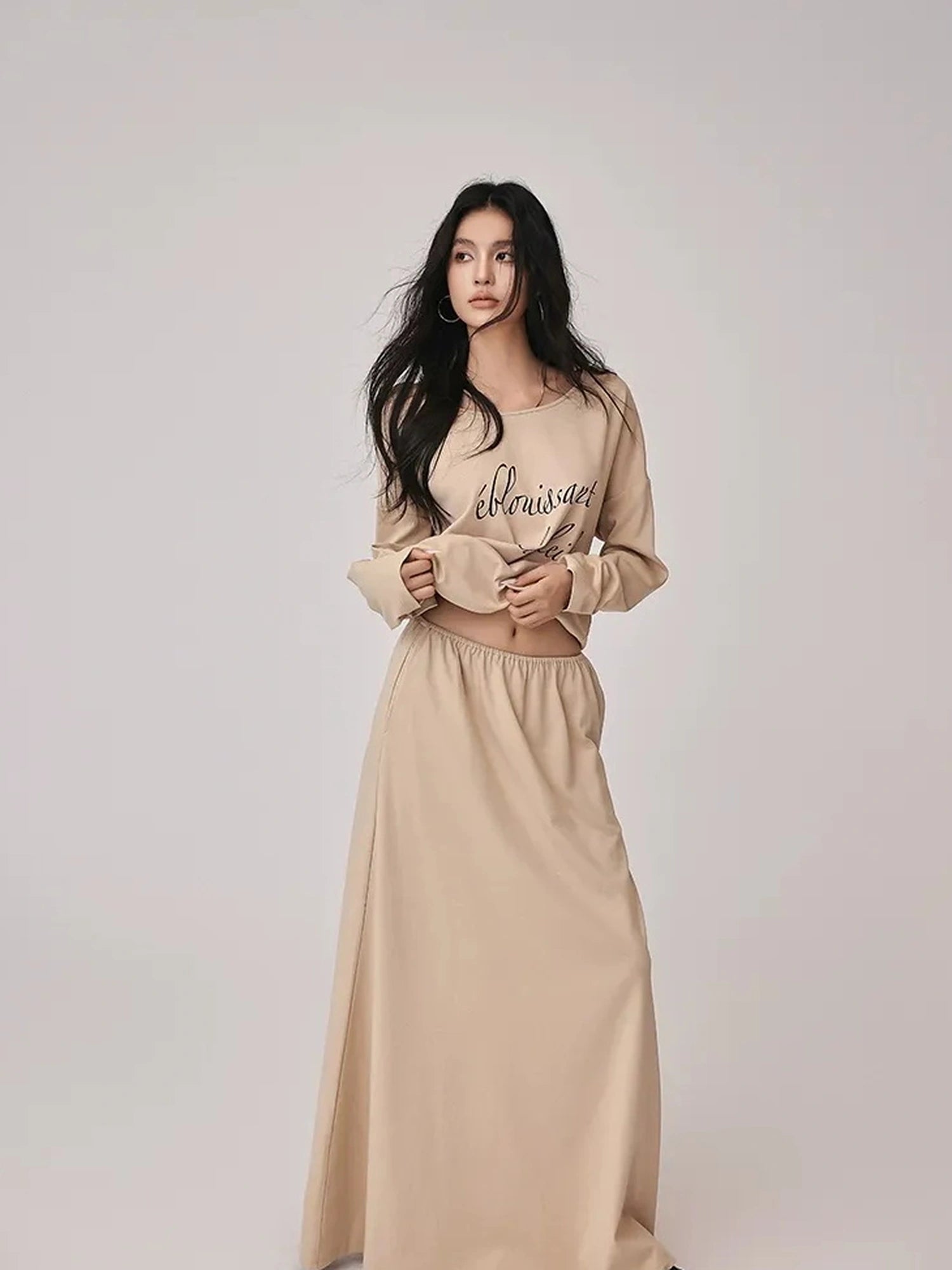 FU FRESH UP Asymmetric Shoulder Letter Print T-shirt Dress Set