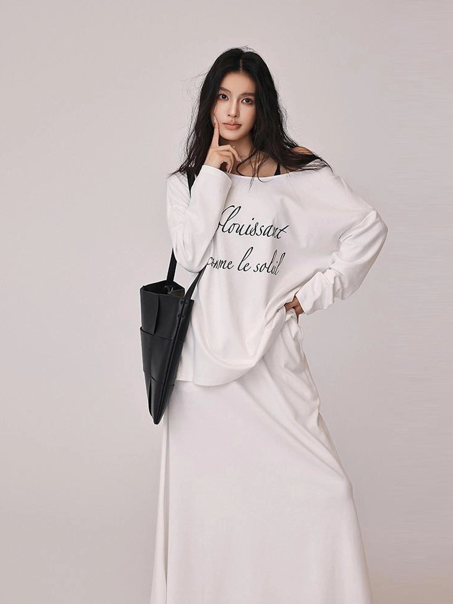 FU FRESH UP Asymmetric Shoulder Letter Print T-shirt Dress Set