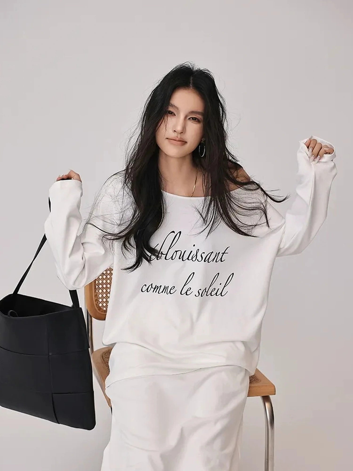 FU FRESH UP Asymmetric Shoulder Letter Print T-shirt Dress Set