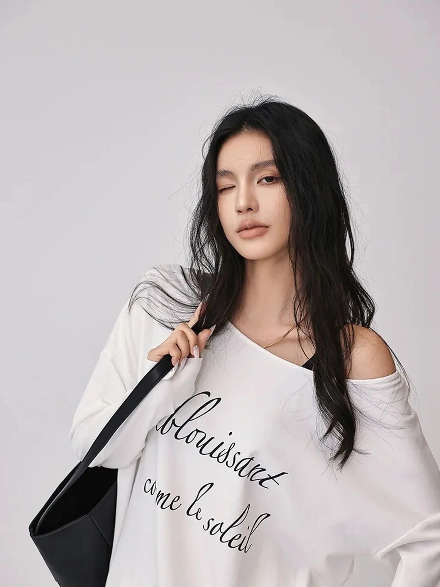 FU FRESH UP Asymmetric Shoulder Letter Print T-shirt Dress Set