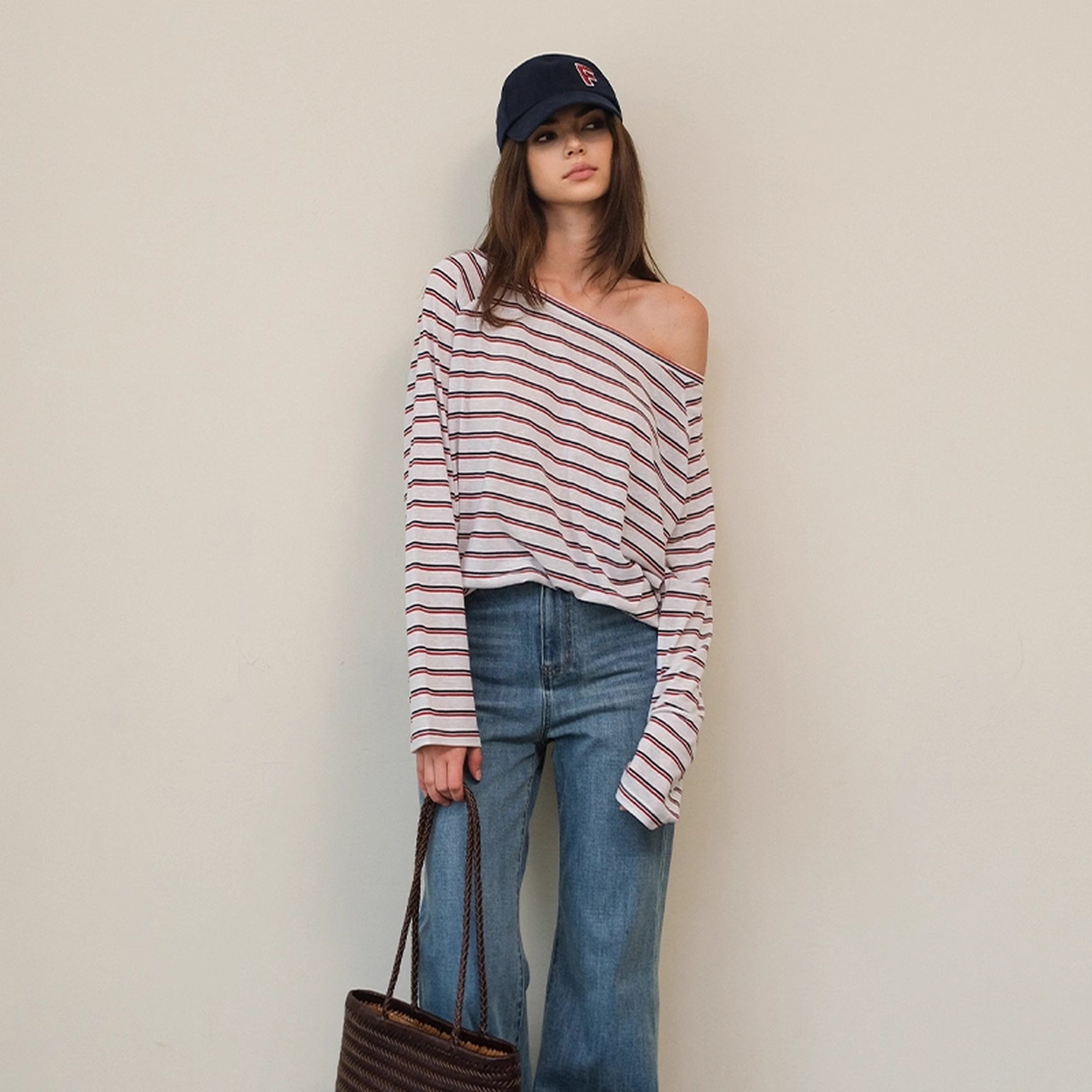 FU_FRESH_UP_Asymmetric_Shoulder_Rayon_Striped_Tee_MISSTT