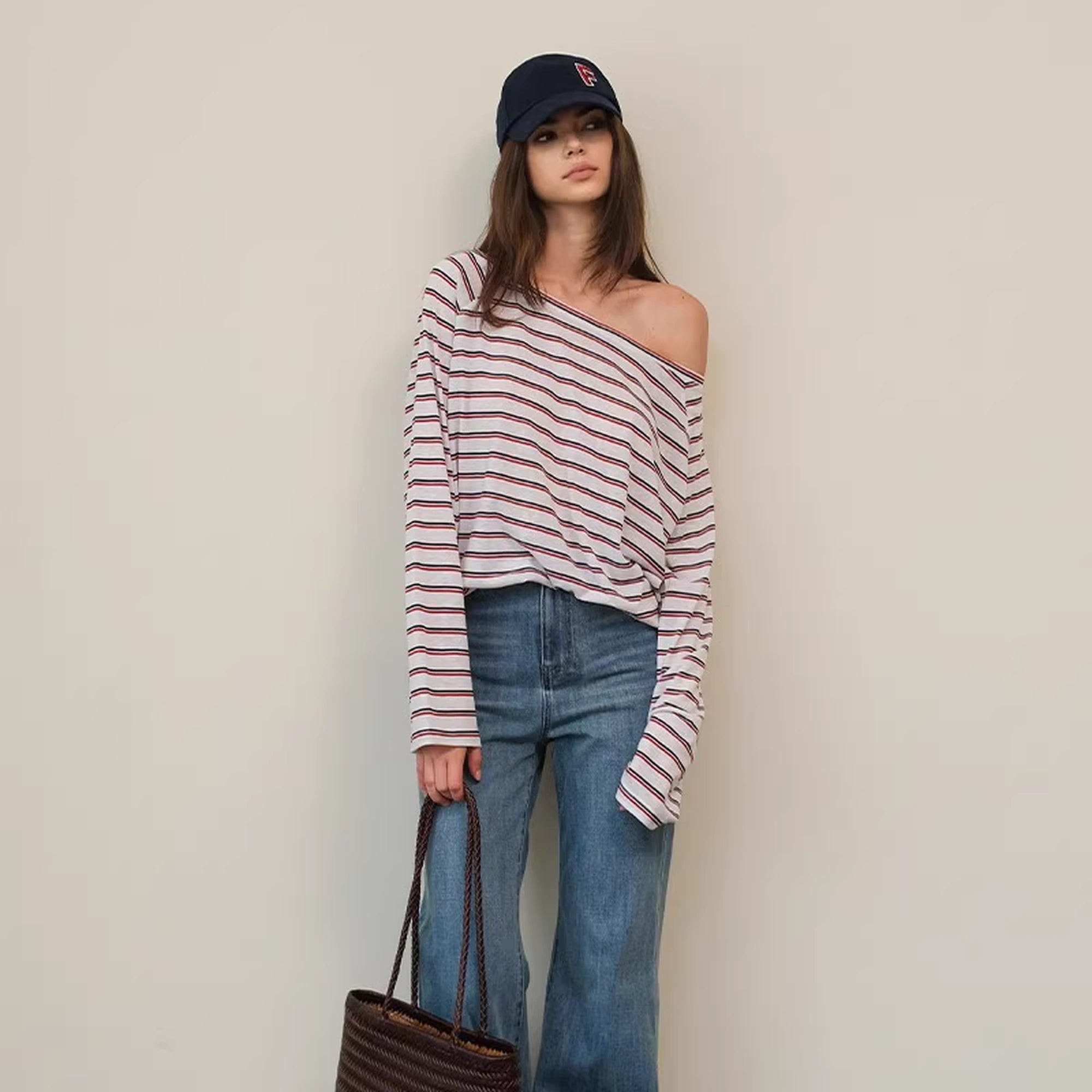 FU_FRESH_UP_Asymmetric_Shoulder_Rayon_Striped_Tee_MISSTT