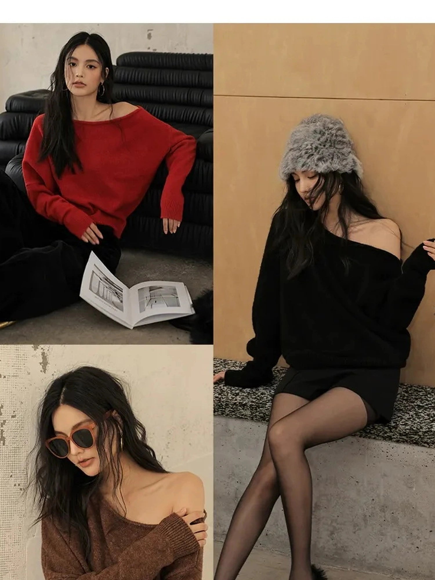 FU FRESH UP Asymmetric Wool Off Shoulder Sweater