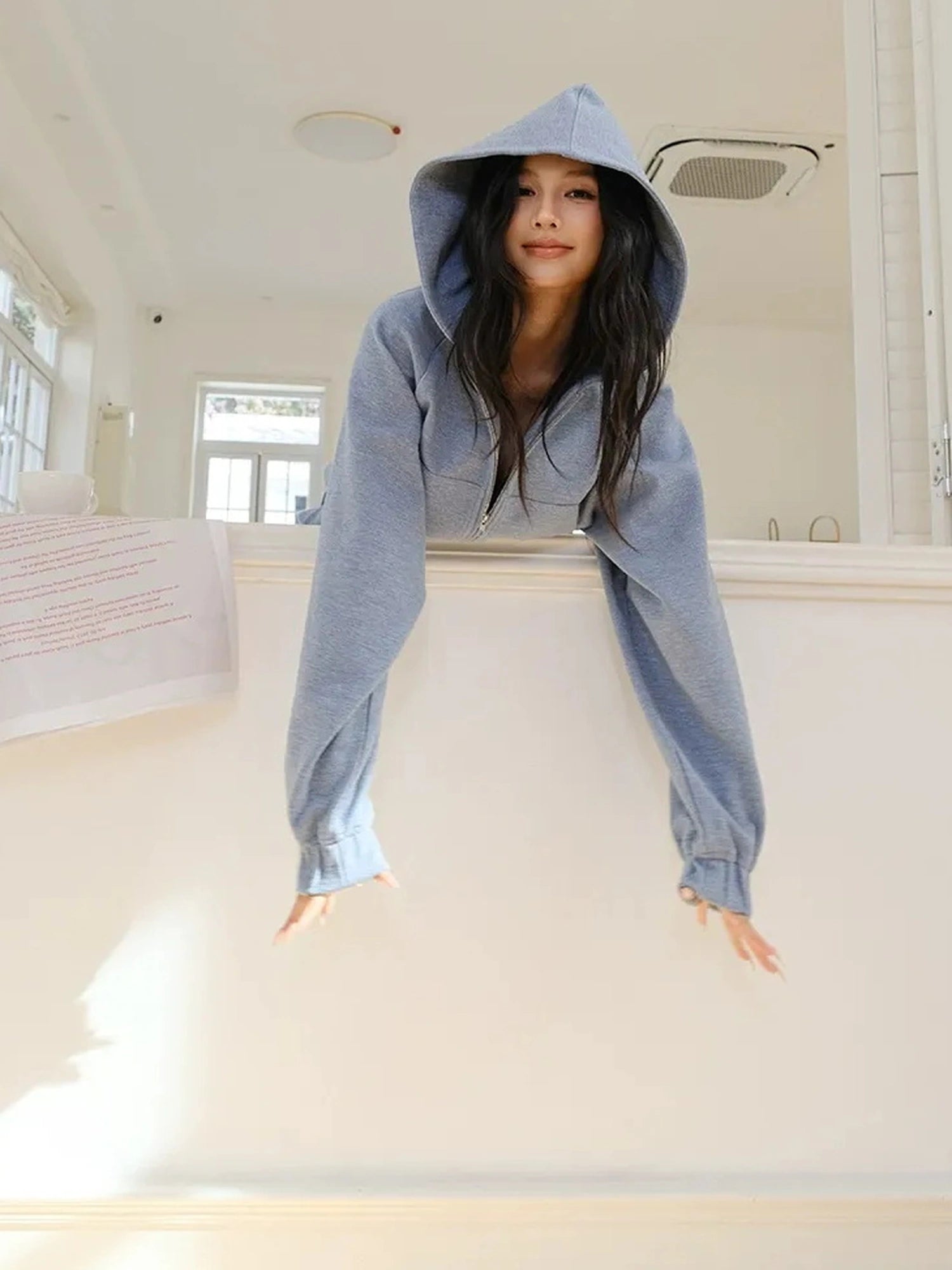FU FRESH UP Athflow Denim Texture Hoodie And Shorts Set