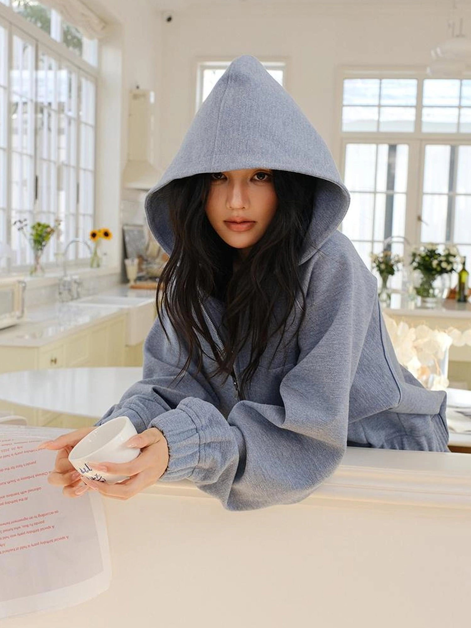 FU FRESH UP Athflow Denim Texture Hoodie And Shorts Set