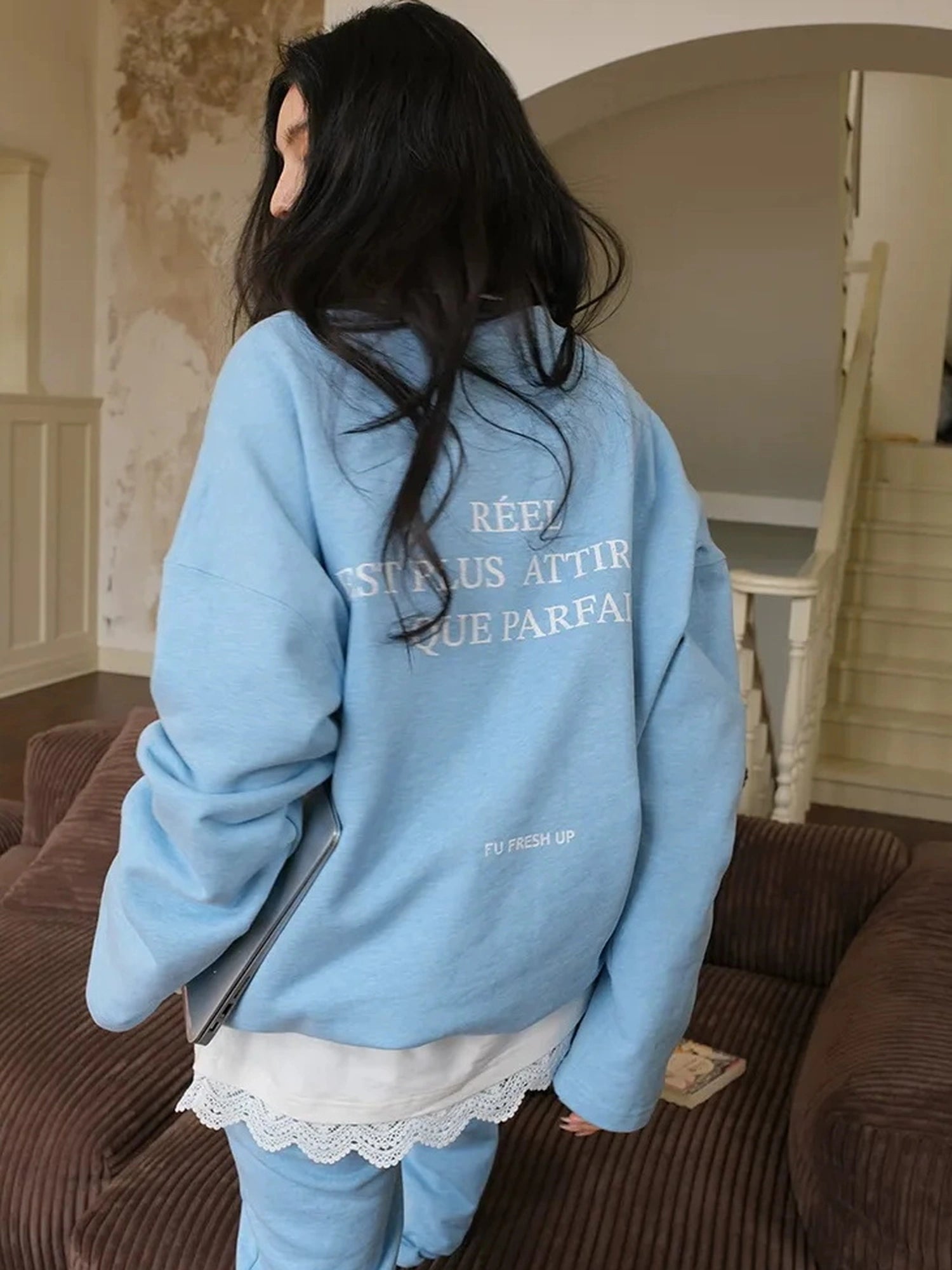 FU FRESH UP Athflow Letter Print Hoodie Set