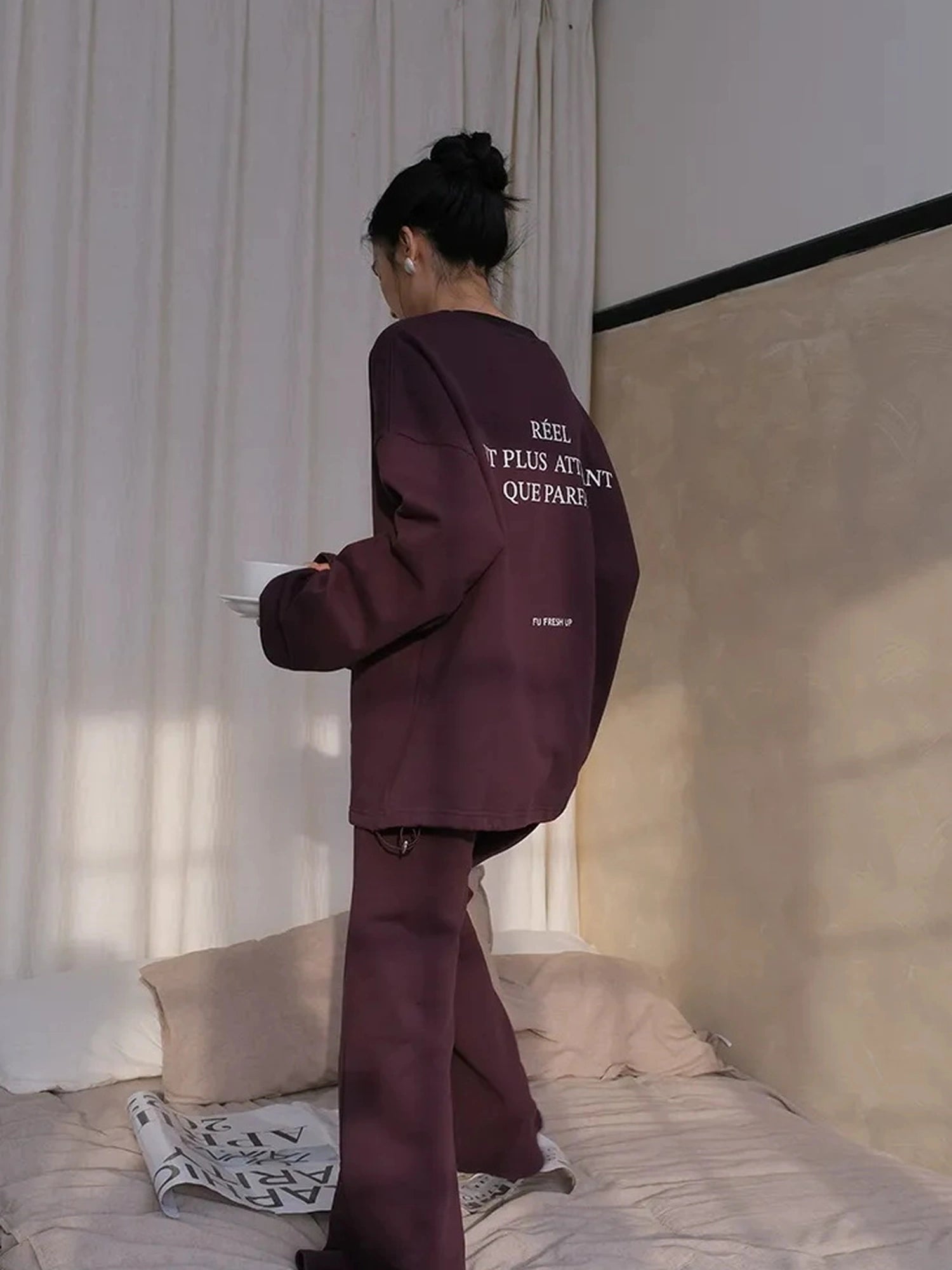 FU FRESH UP Athflow Letter Print Hoodie Set