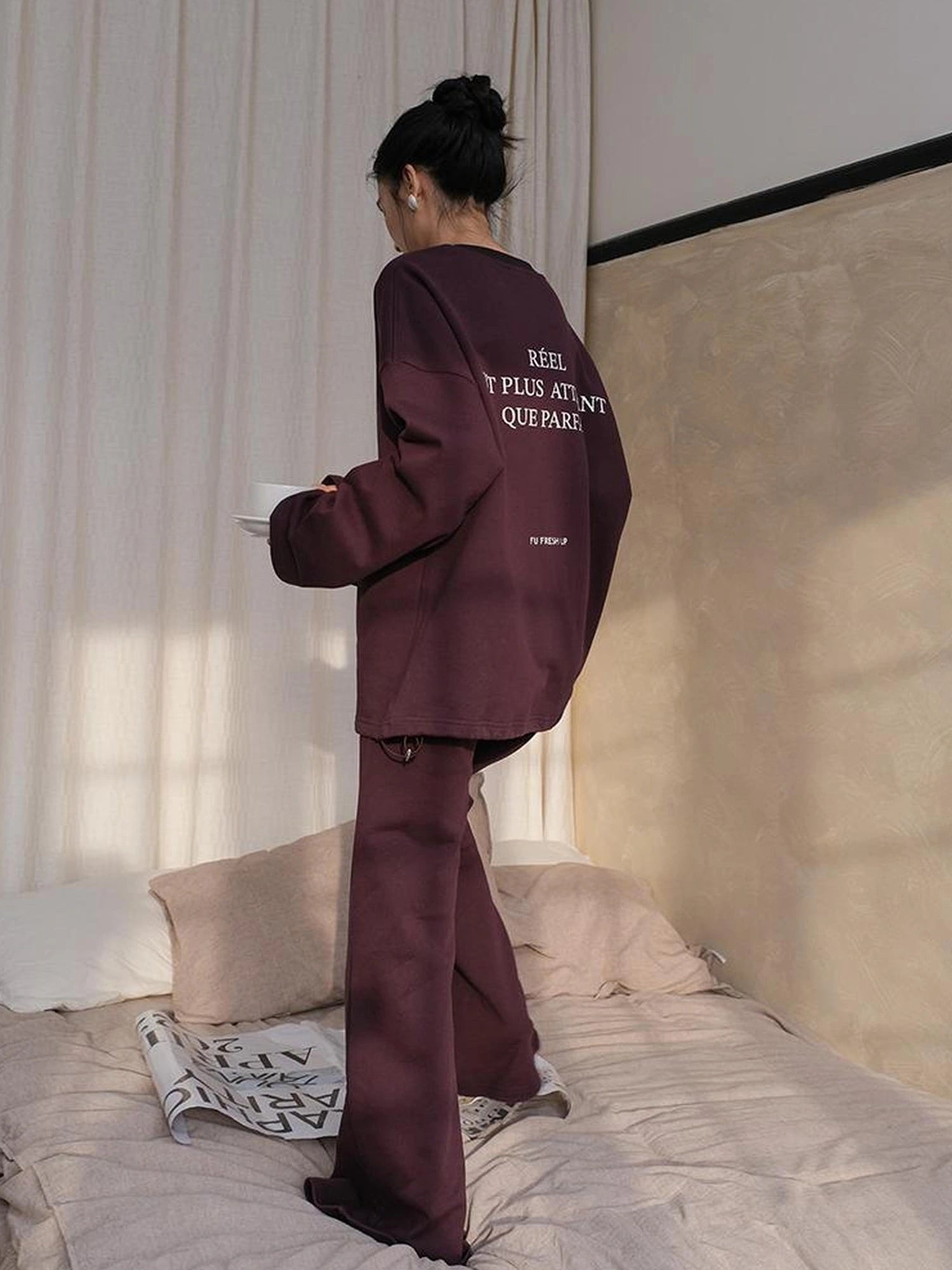 FU FRESH UP Athflow Letter Print Hoodie Set