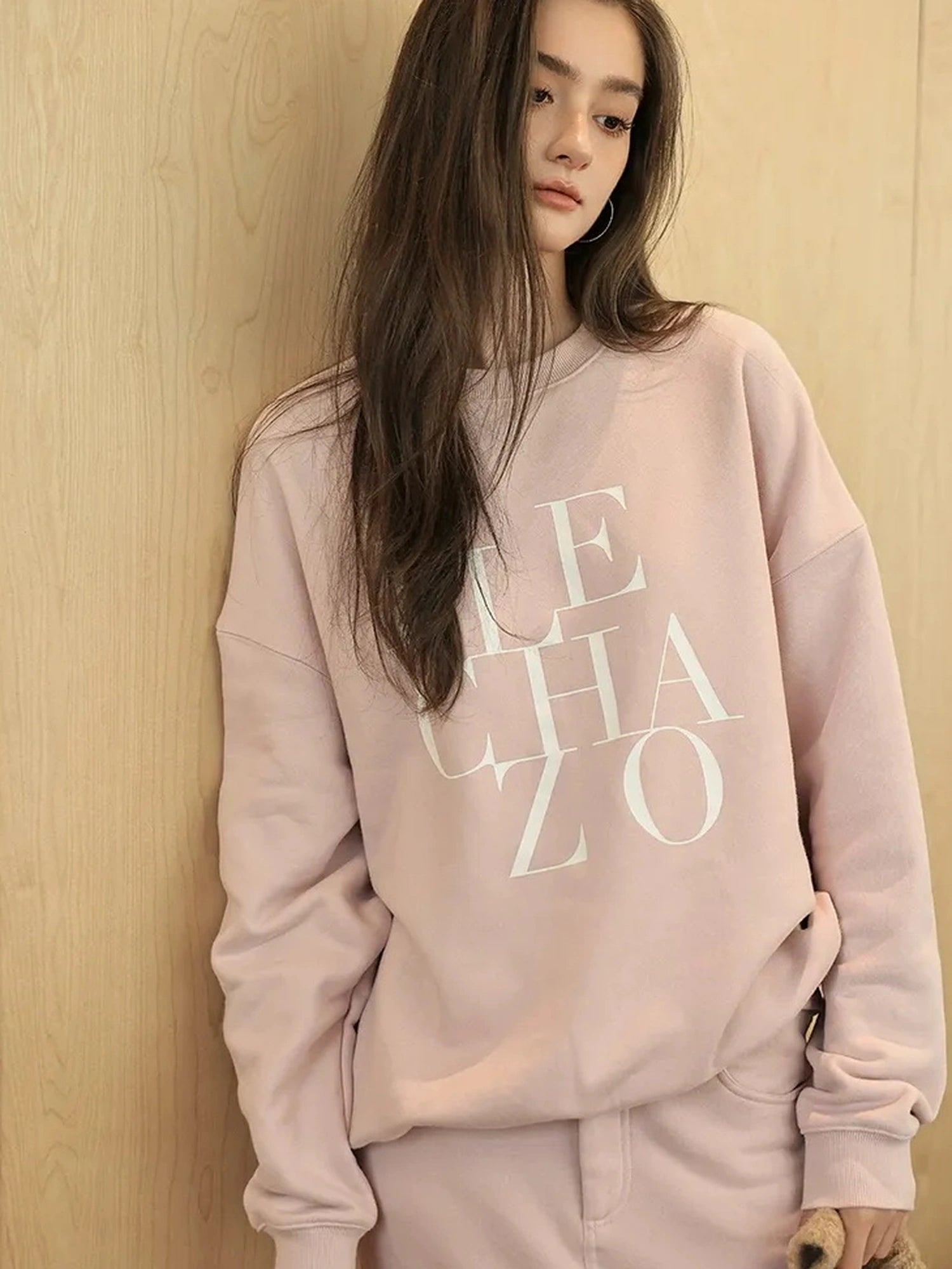 FU FRESH UP Athleisure Letter Print Hoodie Set With Slit Skirt