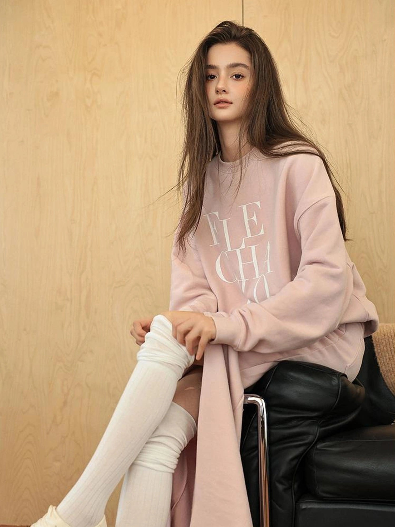 FU FRESH UP Athleisure Letter Print Hoodie Set With Slit Skirt