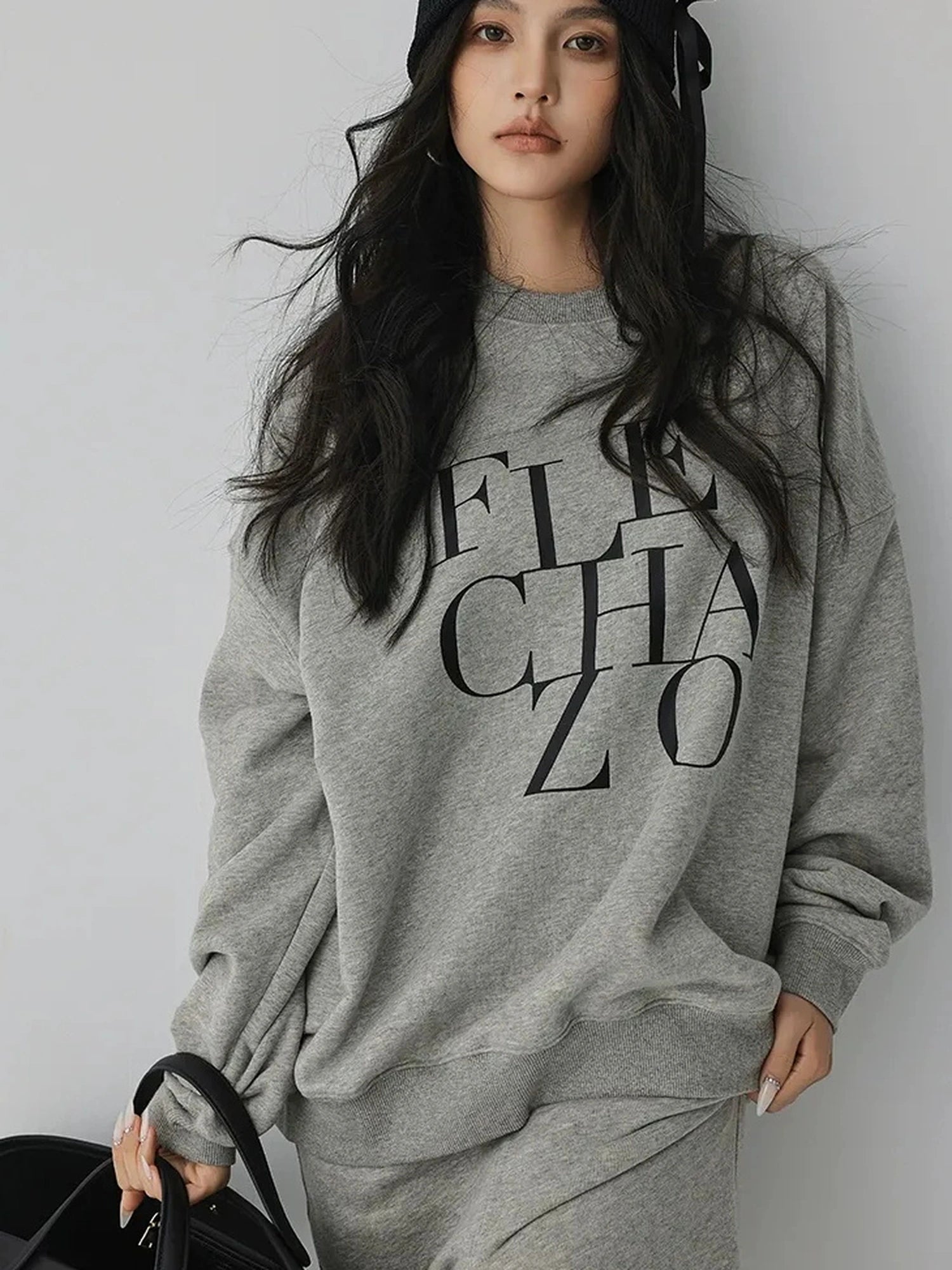 FU FRESH UP Athleisure Letter Print Hoodie Set With Slit Skirt