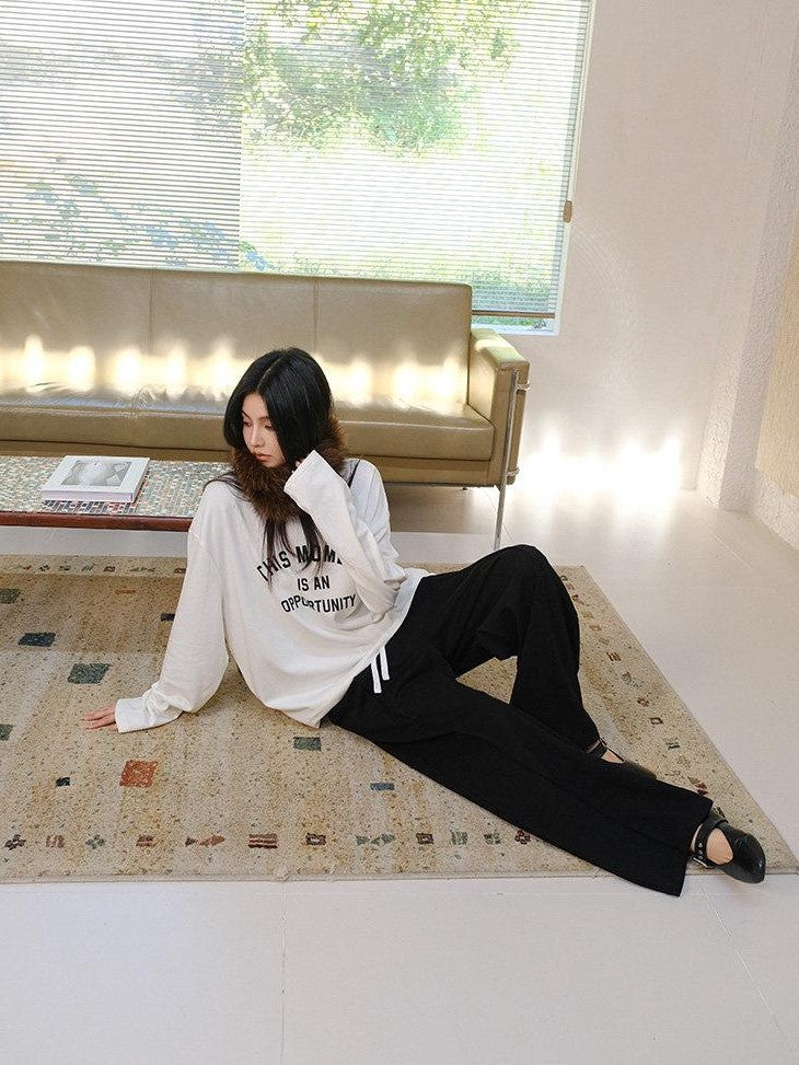 FU FRESH UP Brushed Fleece Letter Print Loose Women&