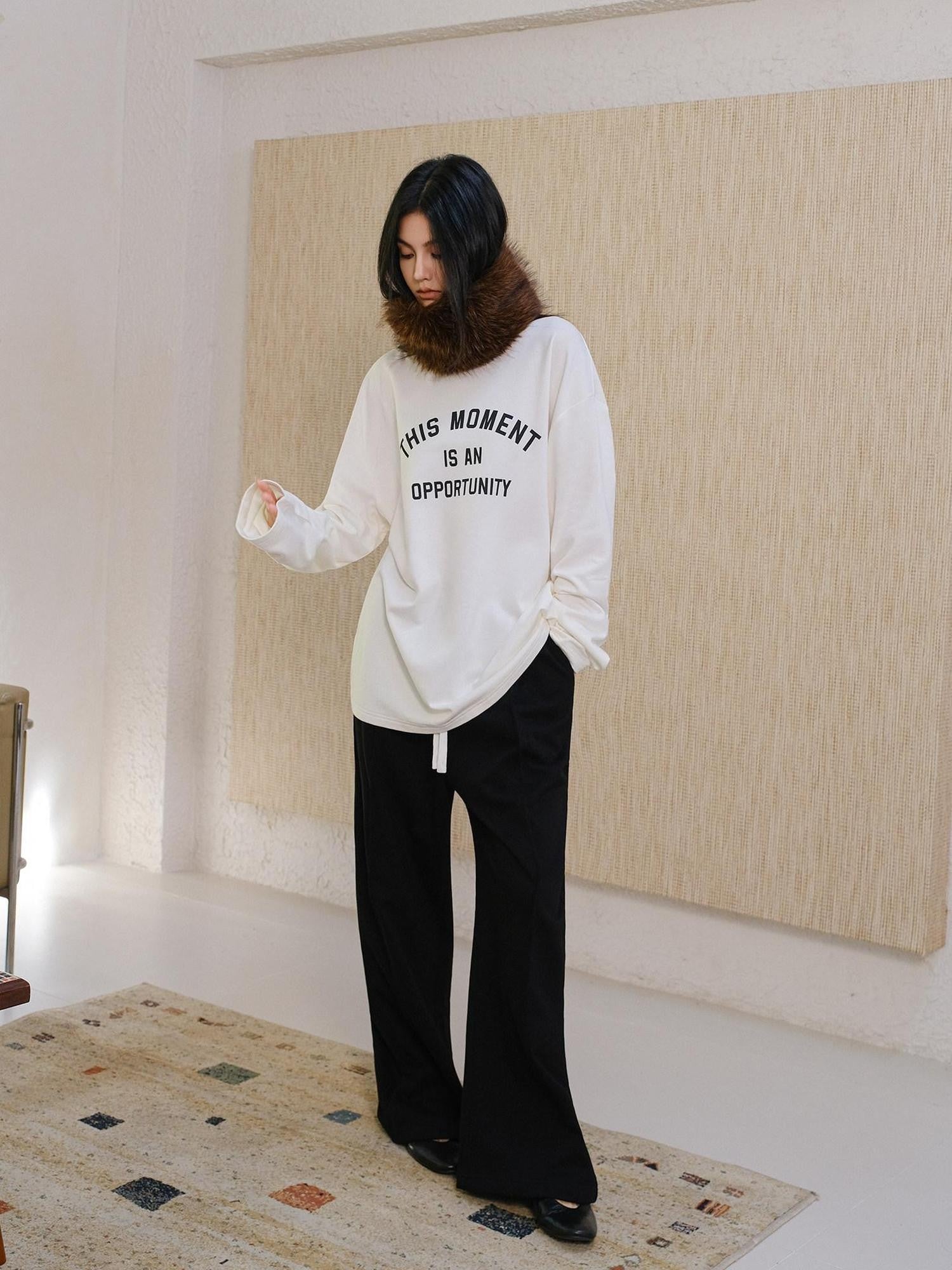 FU FRESH UP Brushed Fleece Letter Print Loose Women&