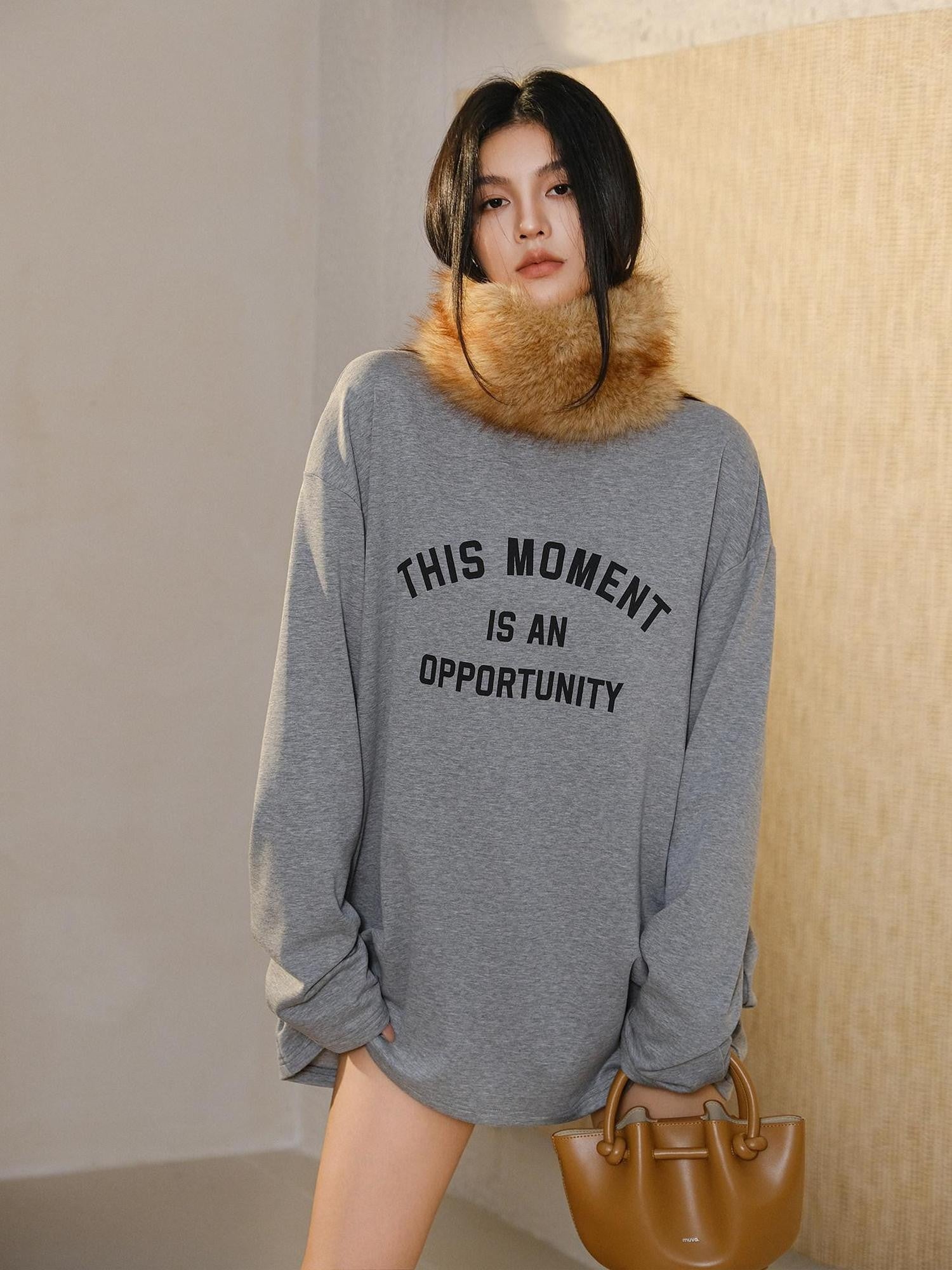 FU FRESH UP Brushed Fleece Letter Print Loose Women&