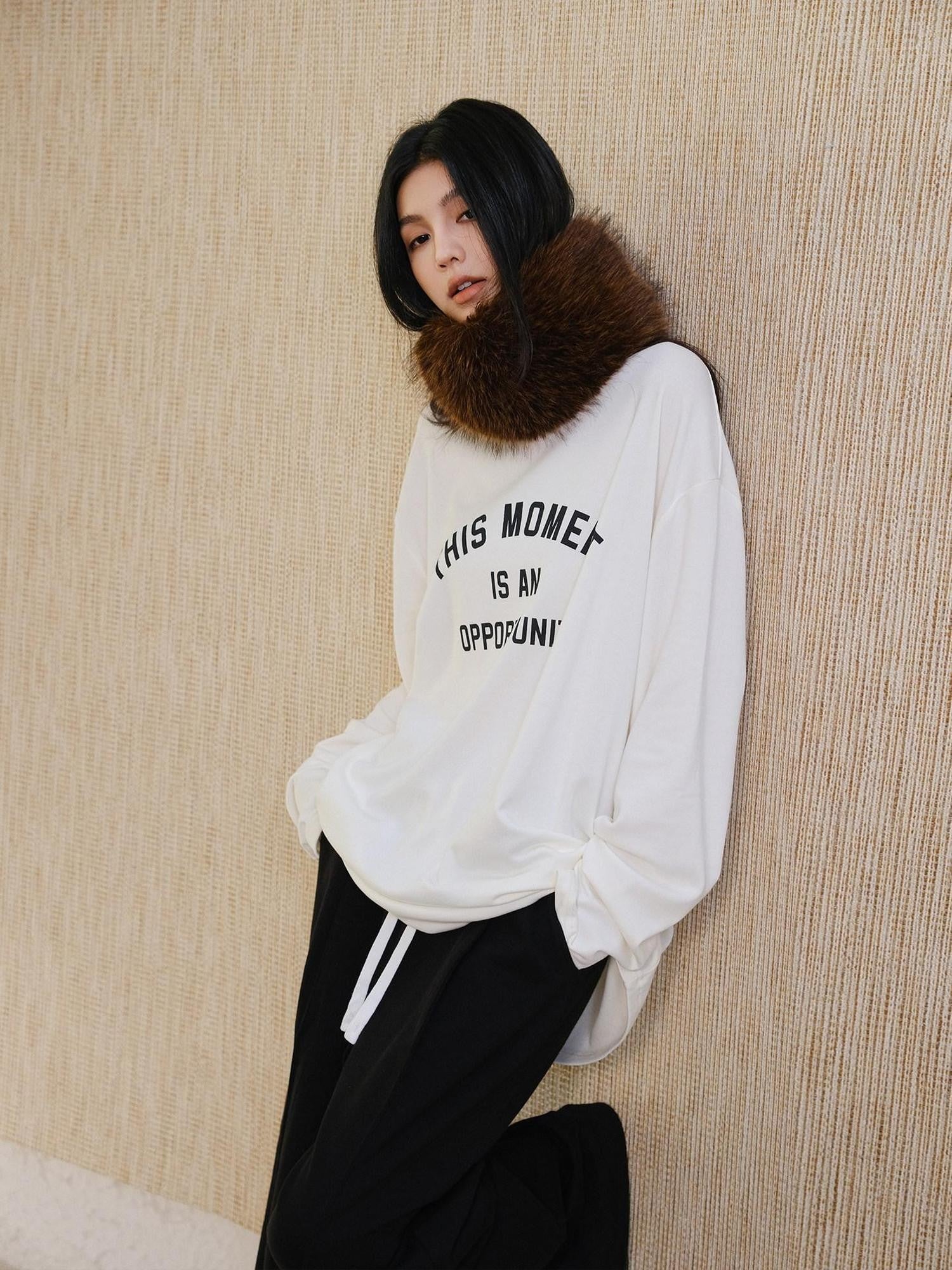FU FRESH UP Brushed Fleece Letter Print Loose Women&