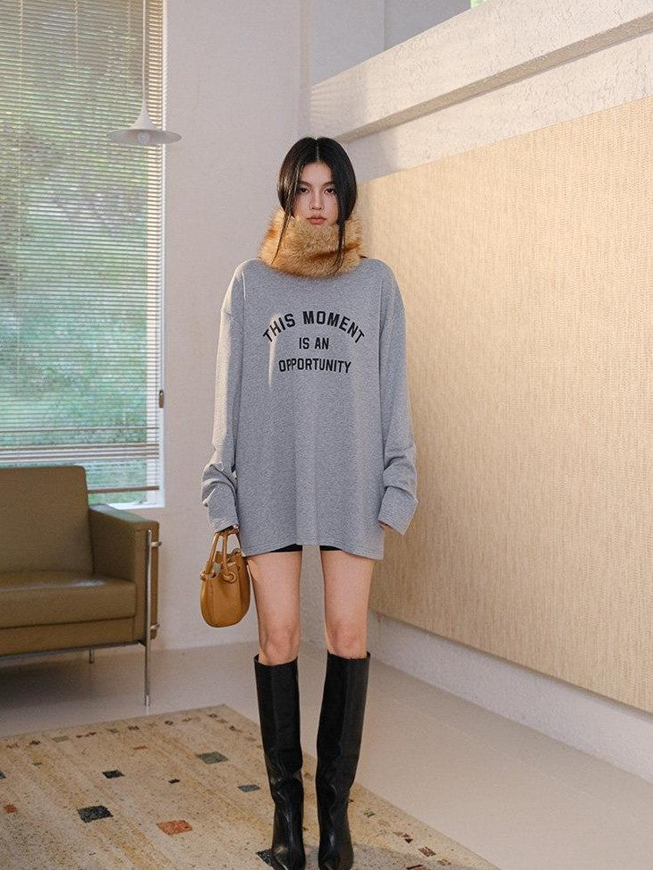 FU FRESH UP Brushed Fleece Letter Print Loose Women&