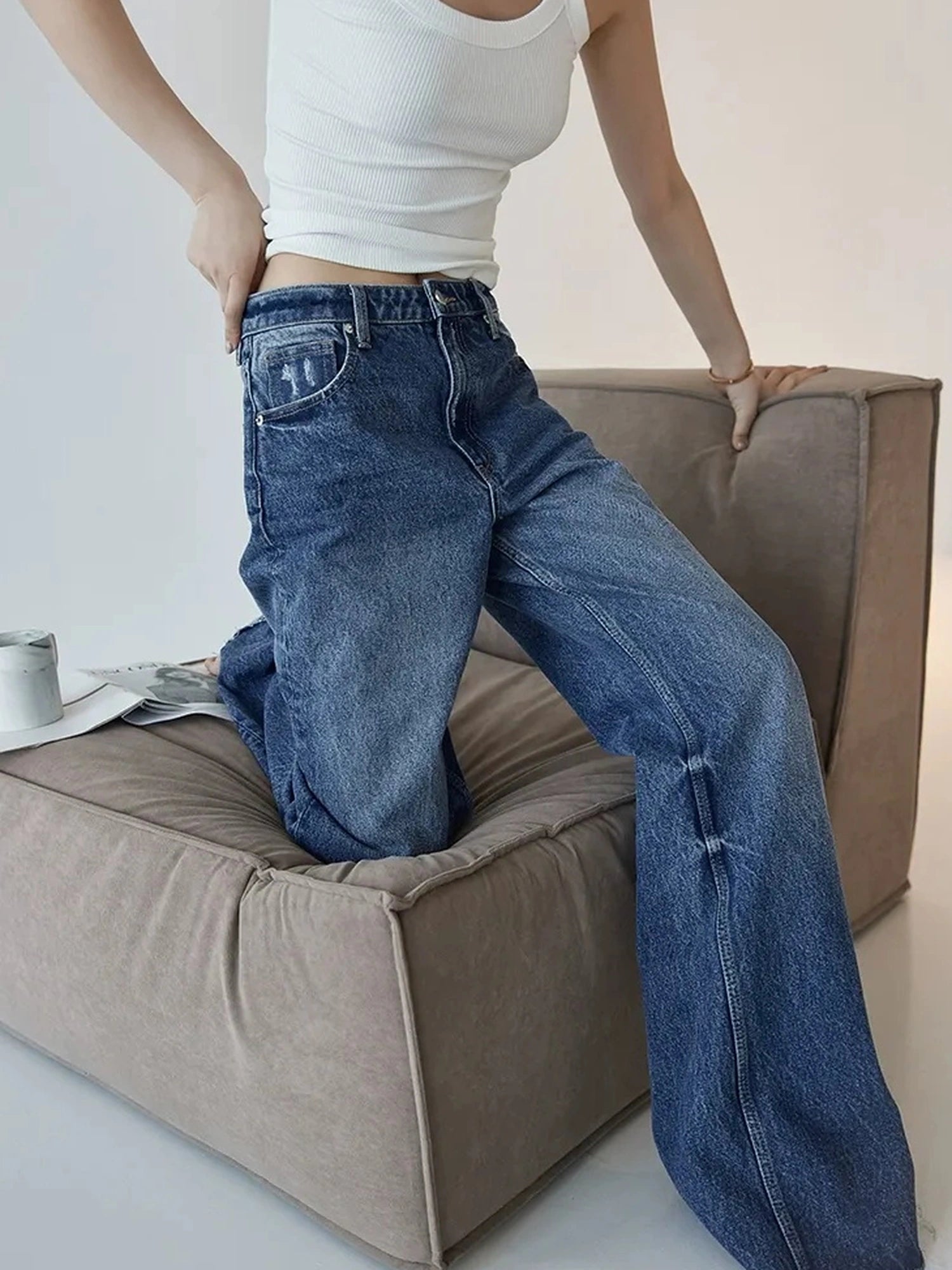 FU FRESH UP Classic Denim Straight Leg Jeans