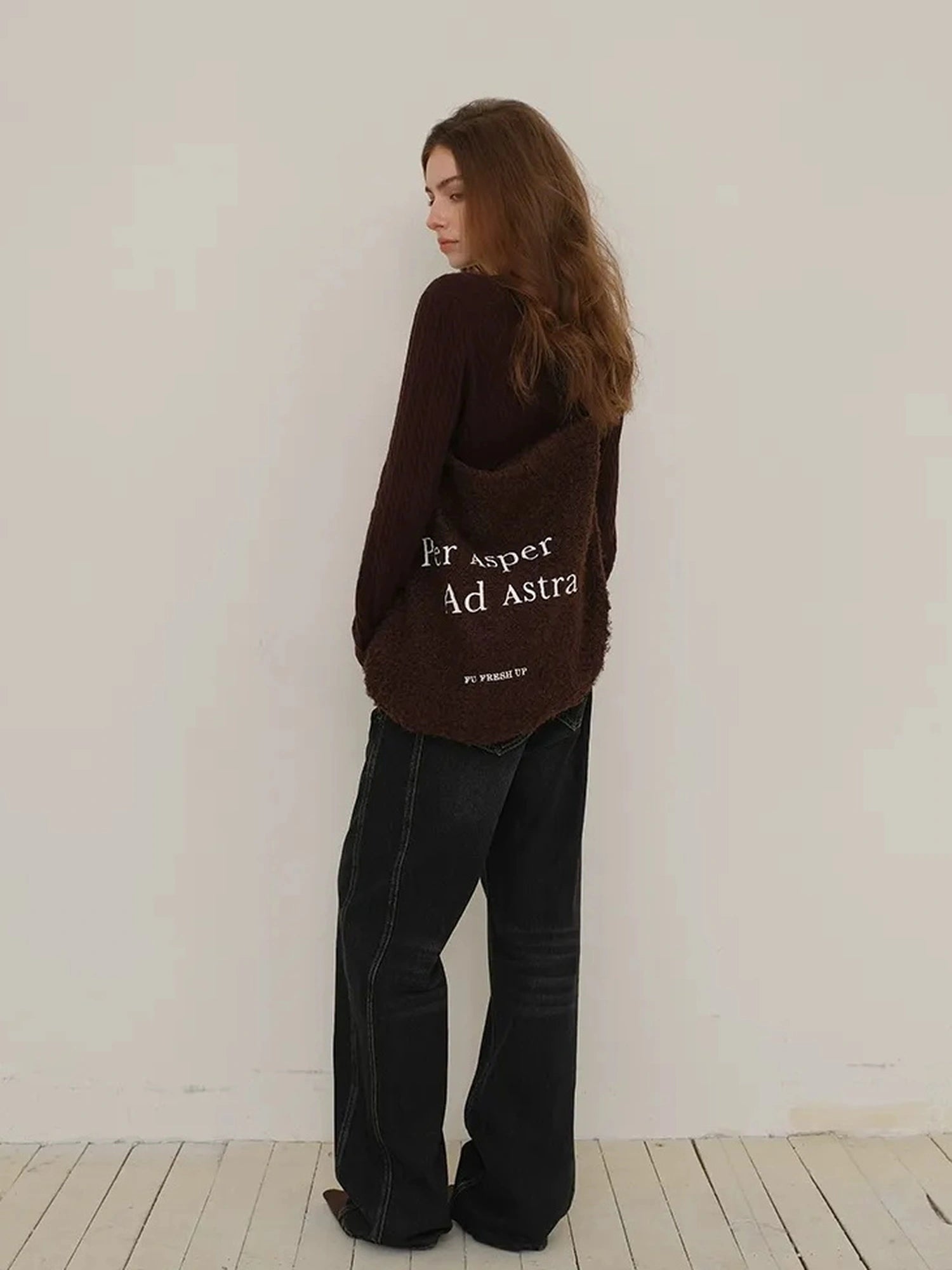 FU FRESH UP Coiled Fleece Letter Print Shoulder Bag