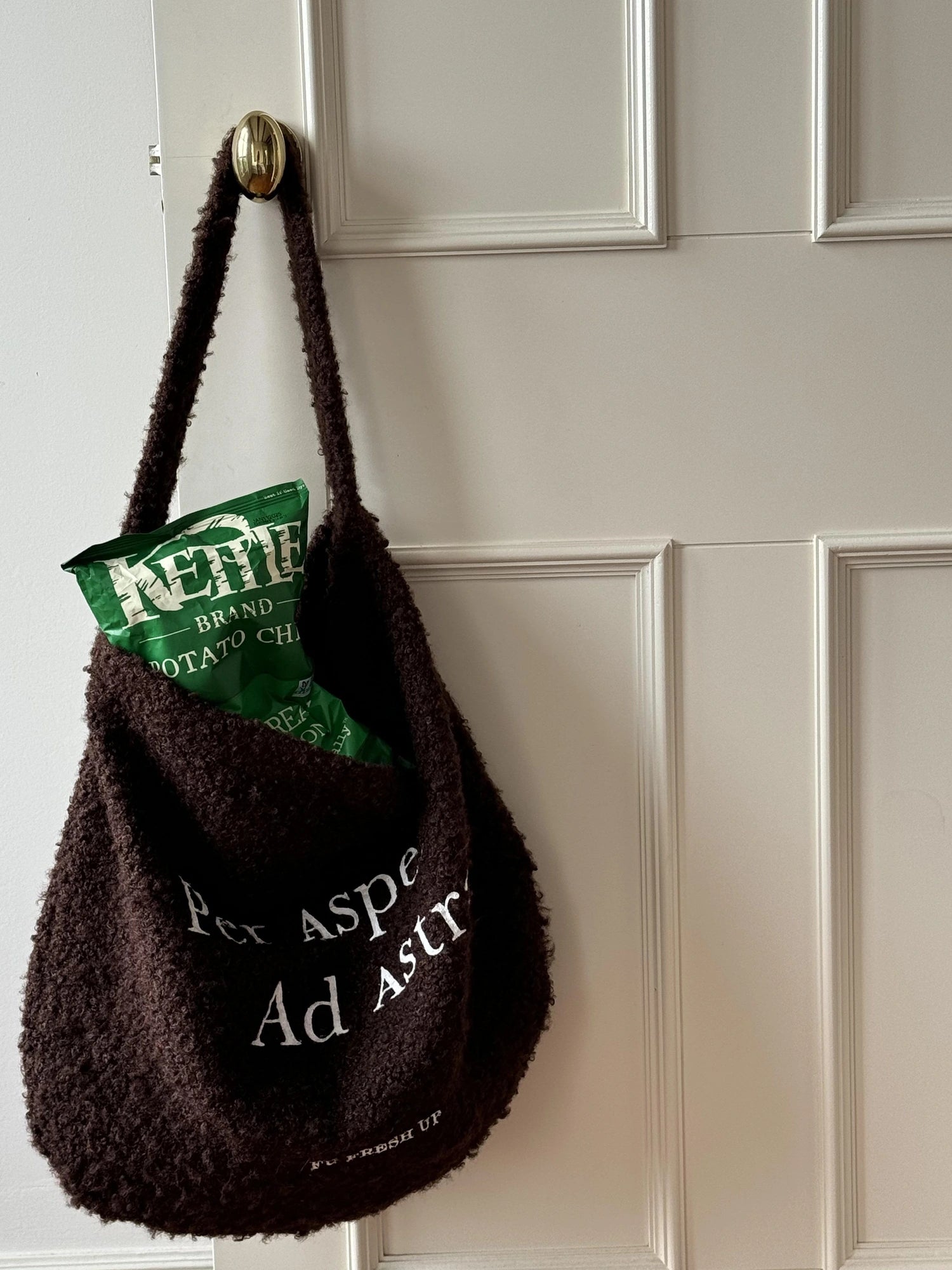 FU FRESH UP Coiled Fleece Letter Print Shoulder Bag