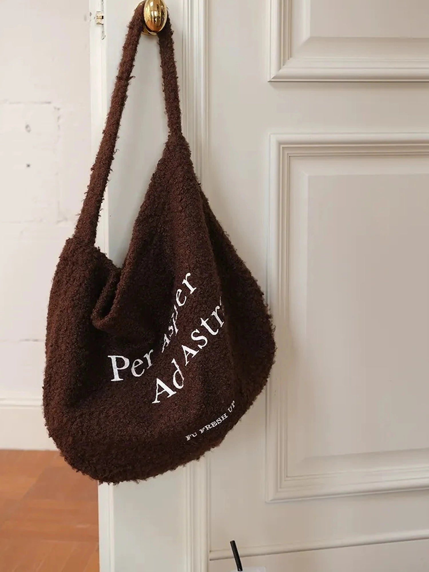 FU FRESH UP Coiled Fleece Letter Print Shoulder Bag