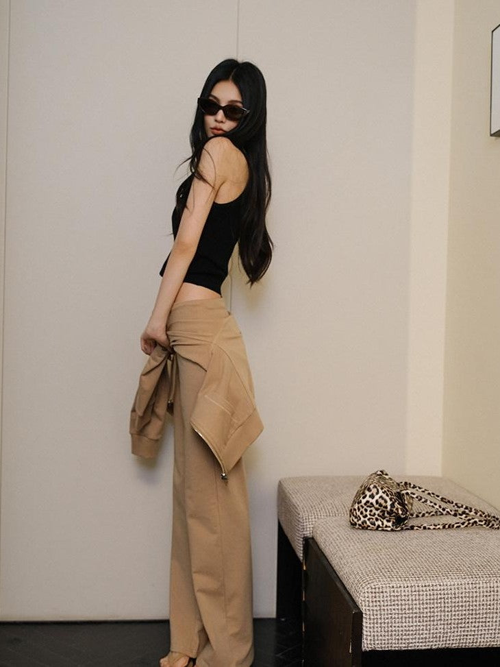 FU FRESH UP Collared Cropped Cardigan Slim Flare Sweatpants Women&