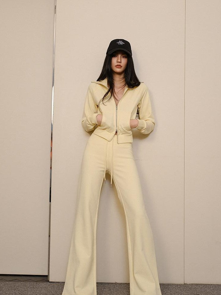 FU FRESH UP Collared Cropped Cardigan Slim Flare Sweatpants Women&