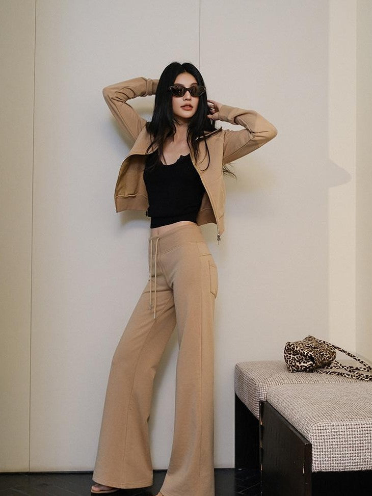 FU FRESH UP Collared Cropped Cardigan Slim Flare Sweatpants Women&