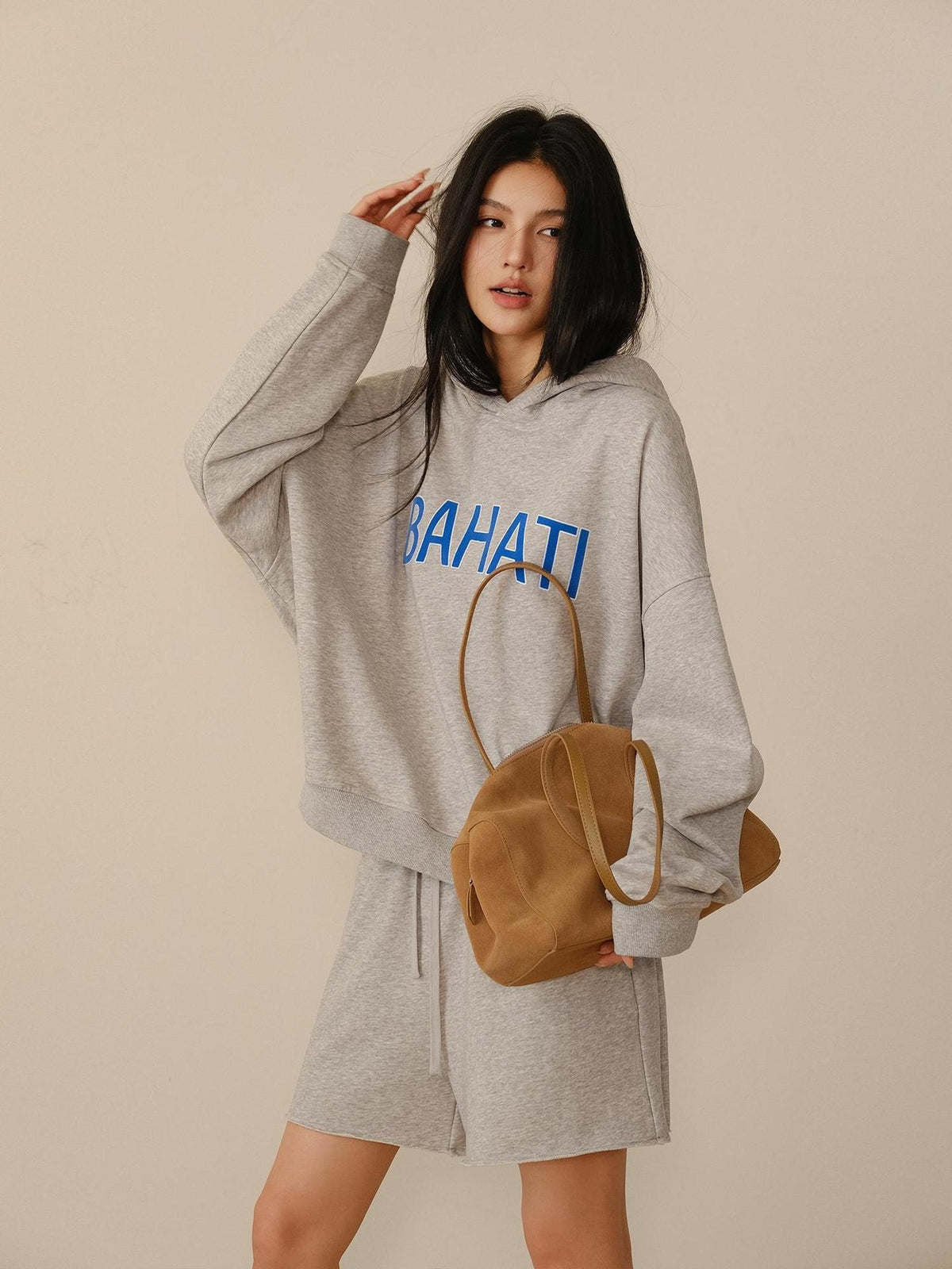 FU FRESH UP Color Block Print Hooded Cropped Long Sleeve Women&