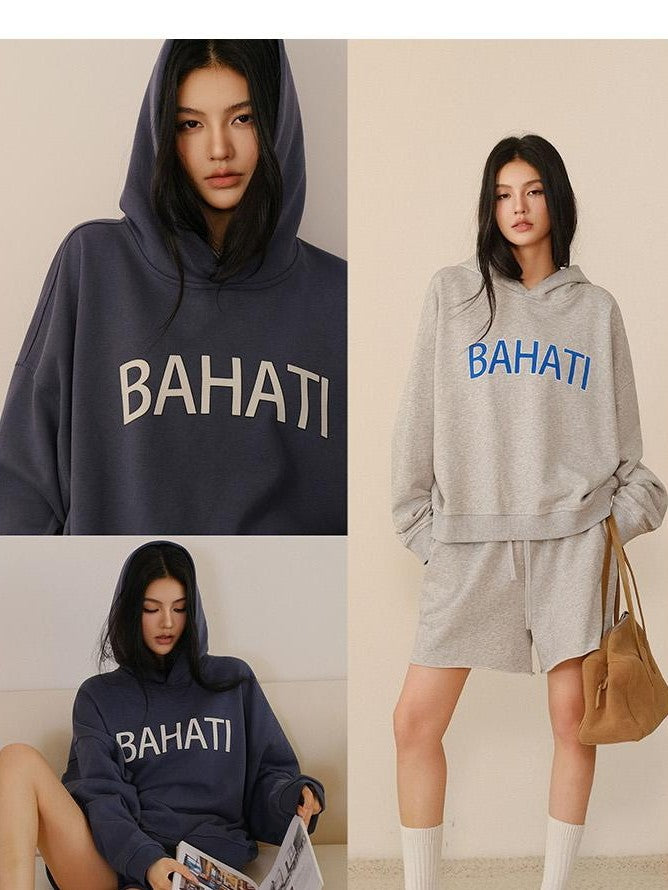 FU FRESH UP Color Block Print Hooded Cropped Long Sleeve Women&