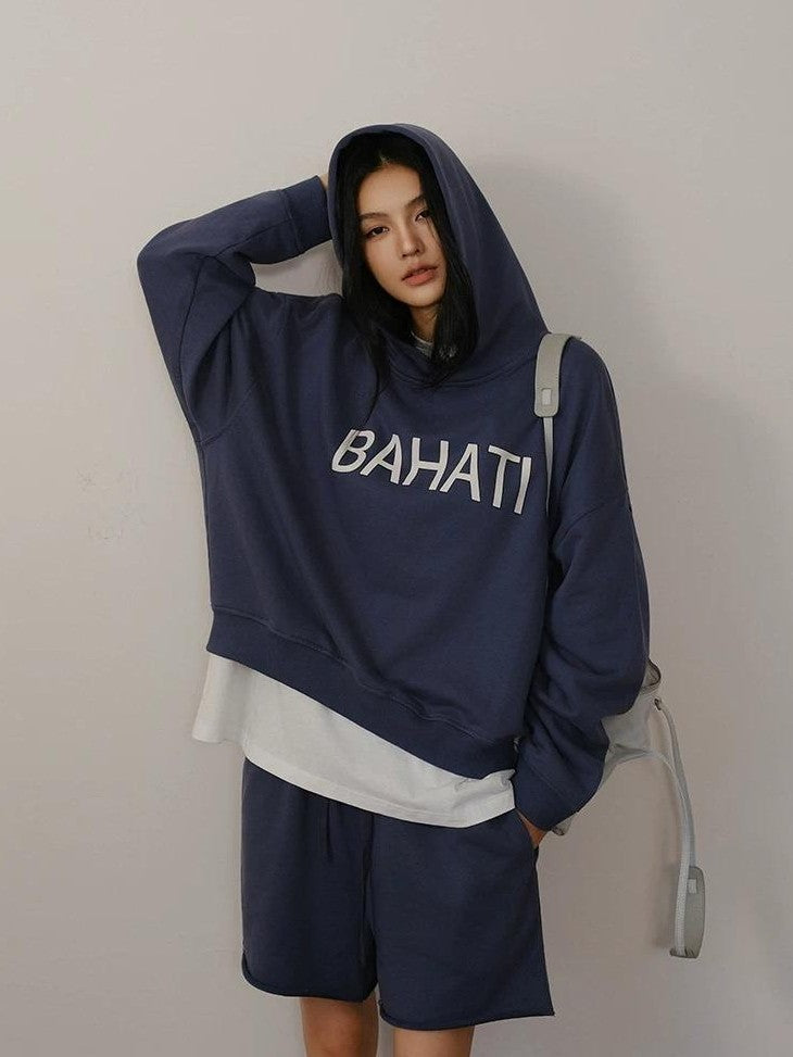 FU FRESH UP Color Block Print Hooded Cropped Long Sleeve Women&