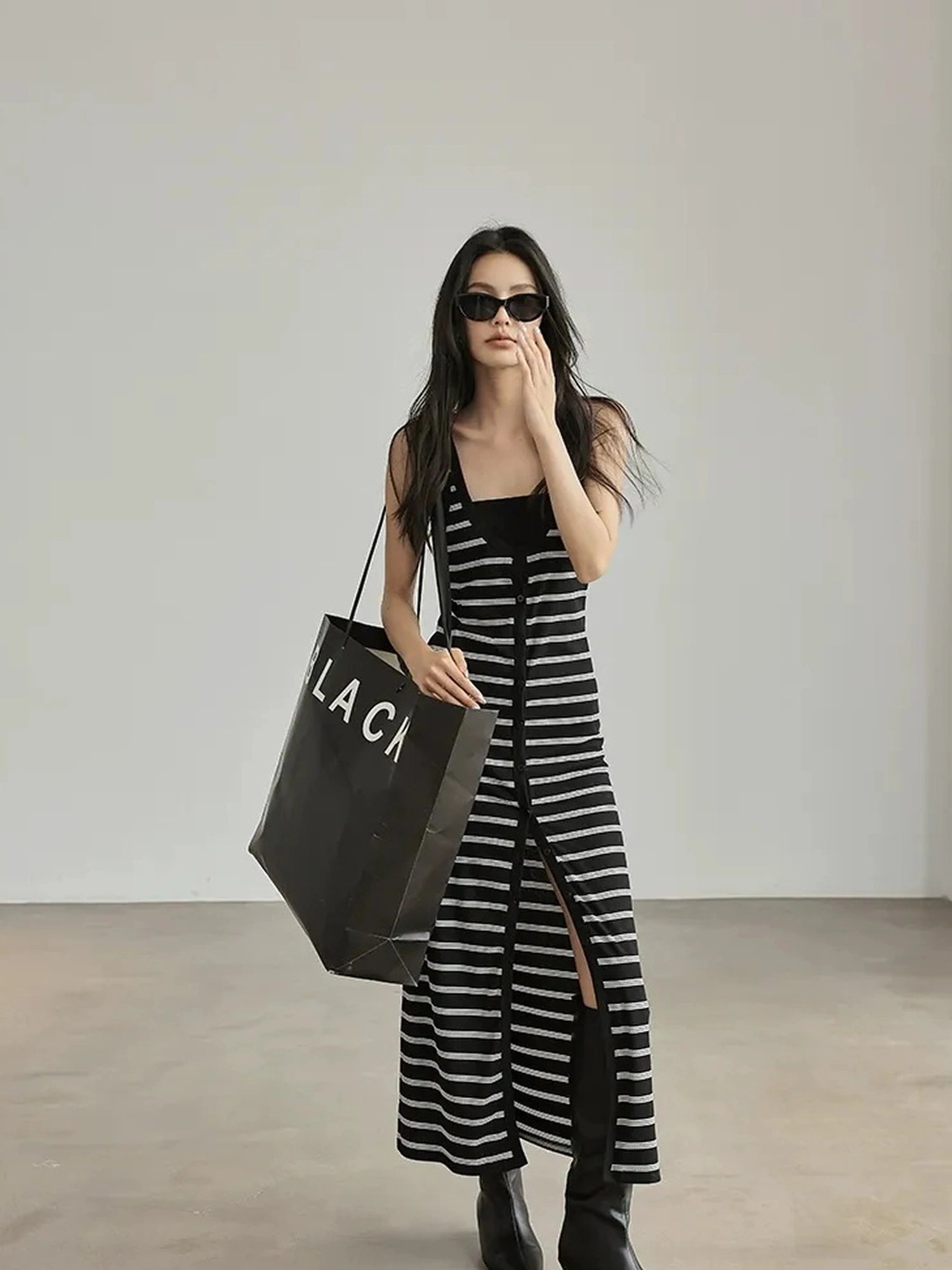 FU FRESH UP Color Block Stripe Knit Slip Dress