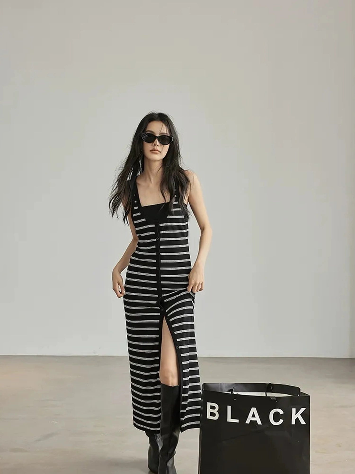 FU FRESH UP Color Block Stripe Knit Slip Dress