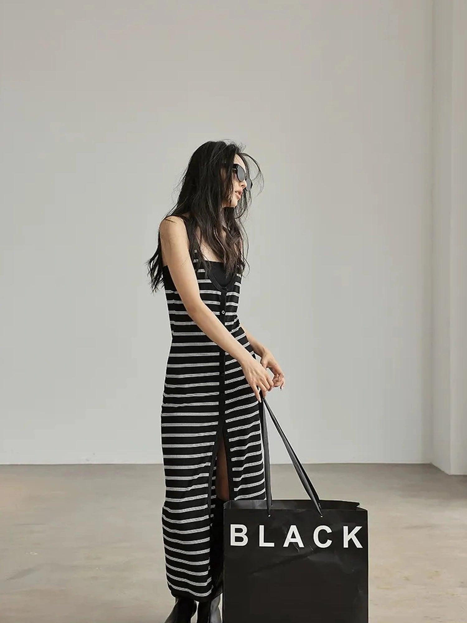 FU FRESH UP Color Block Stripe Knit Slip Dress