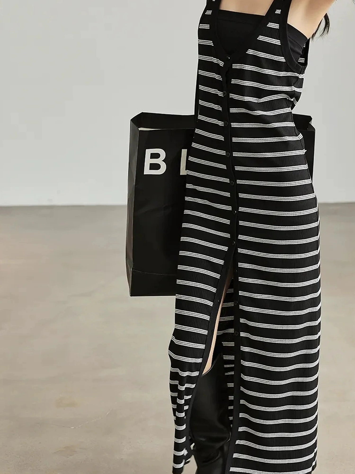 FU FRESH UP Color Block Stripe Knit Slip Dress