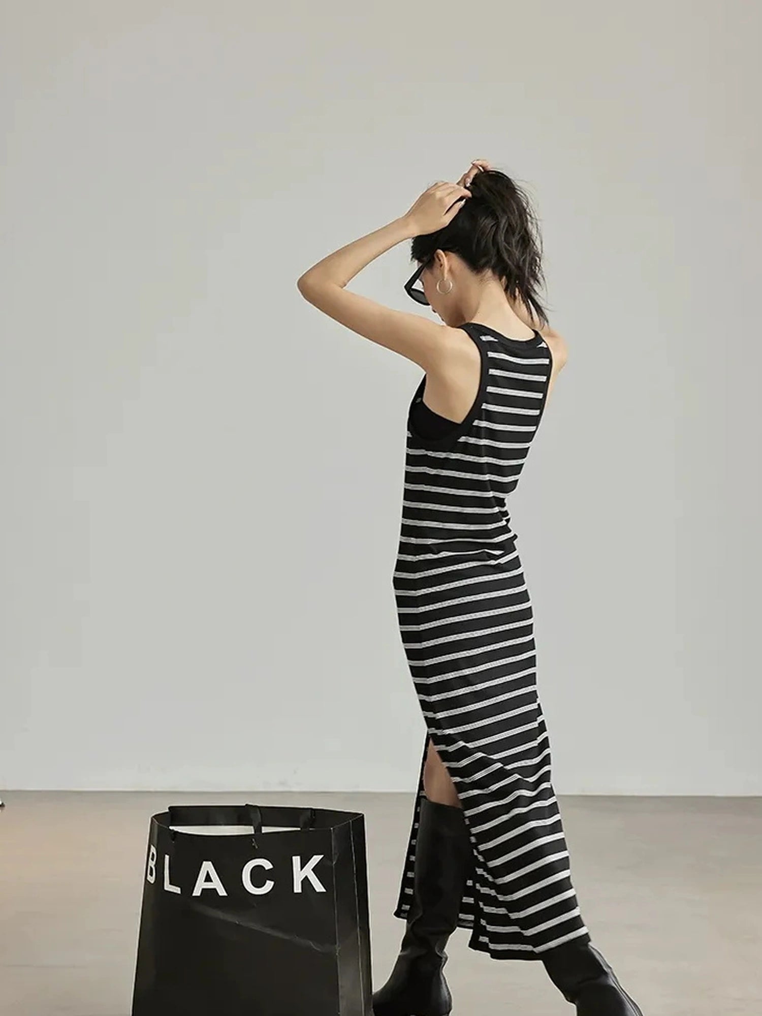 FU FRESH UP Color Block Stripe Knit Slip Dress