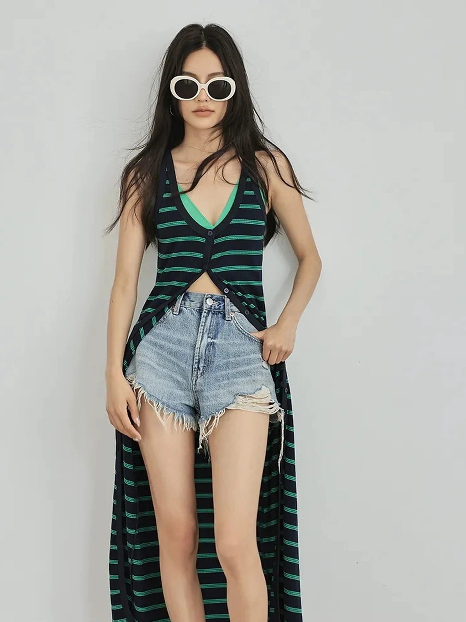 FU FRESH UP Color Block Stripe Knit Slip Dress