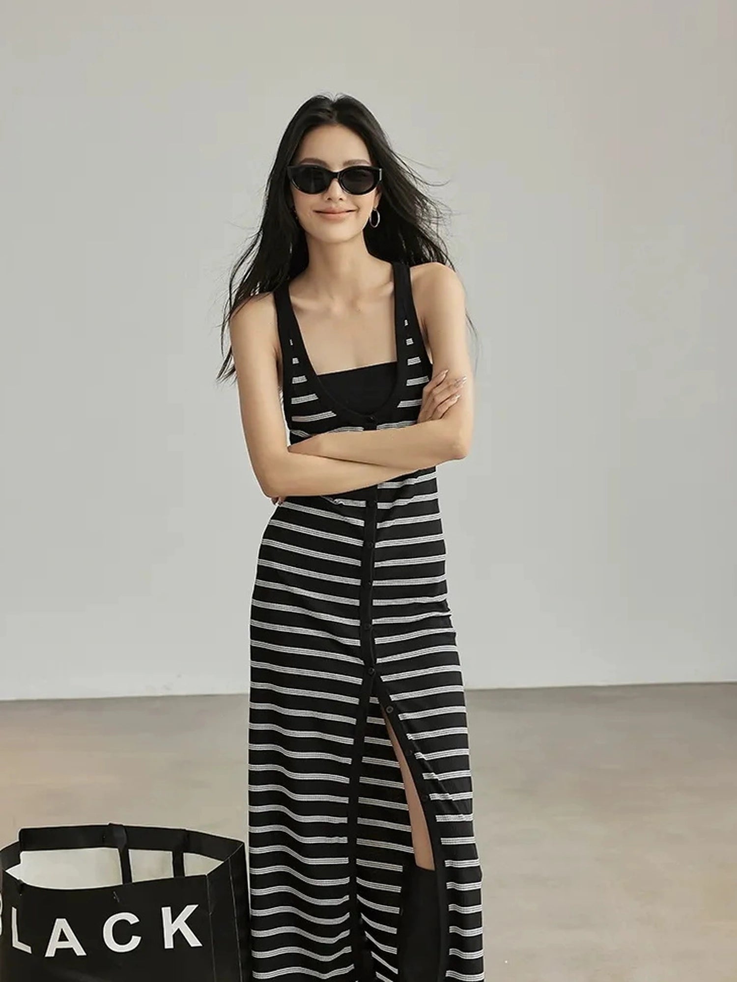 FU FRESH UP Color Block Stripe Knit Slip Dress