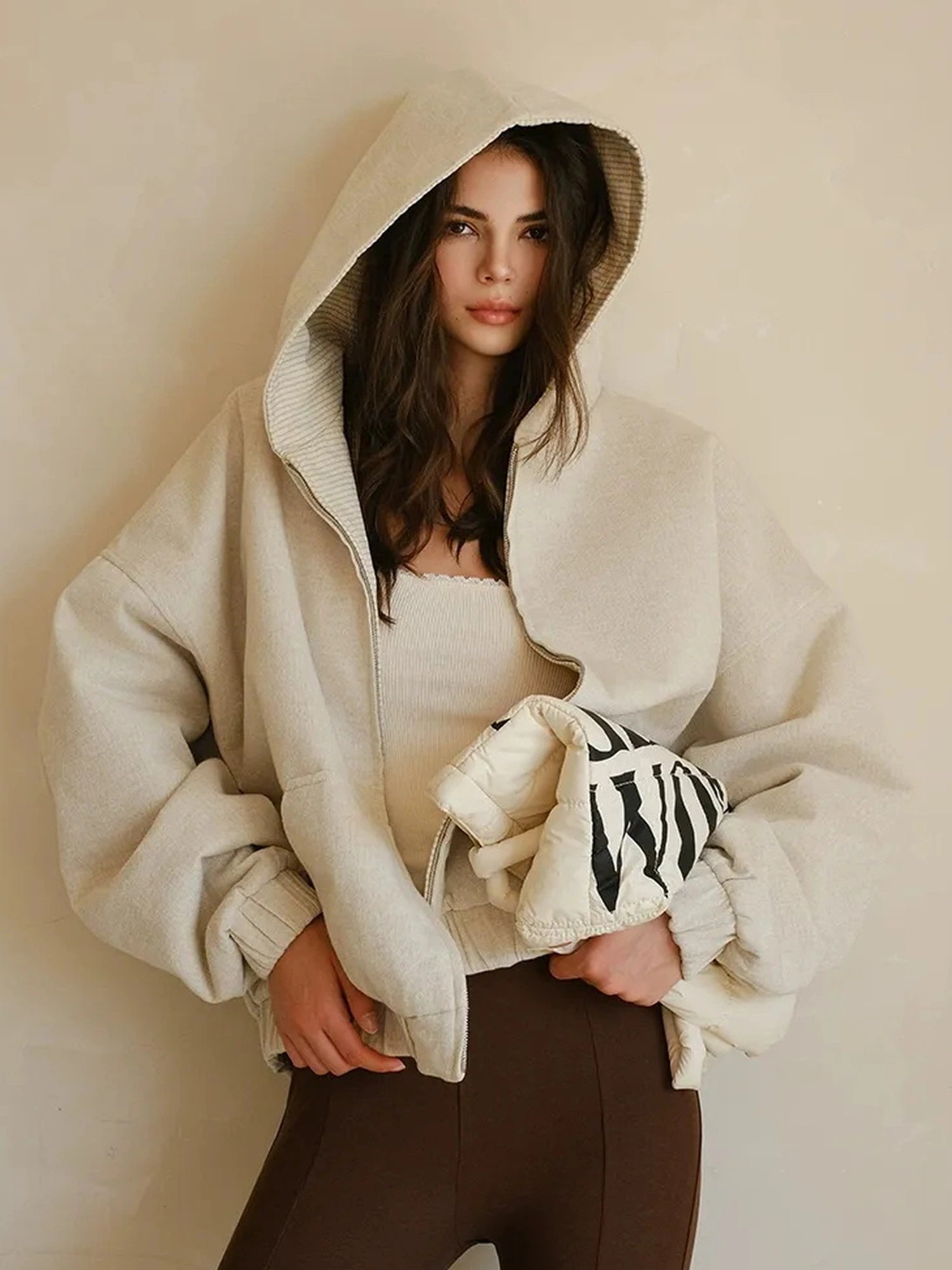 FU FRESH UP Color Block Stripe Reversible Hooded Jacket
